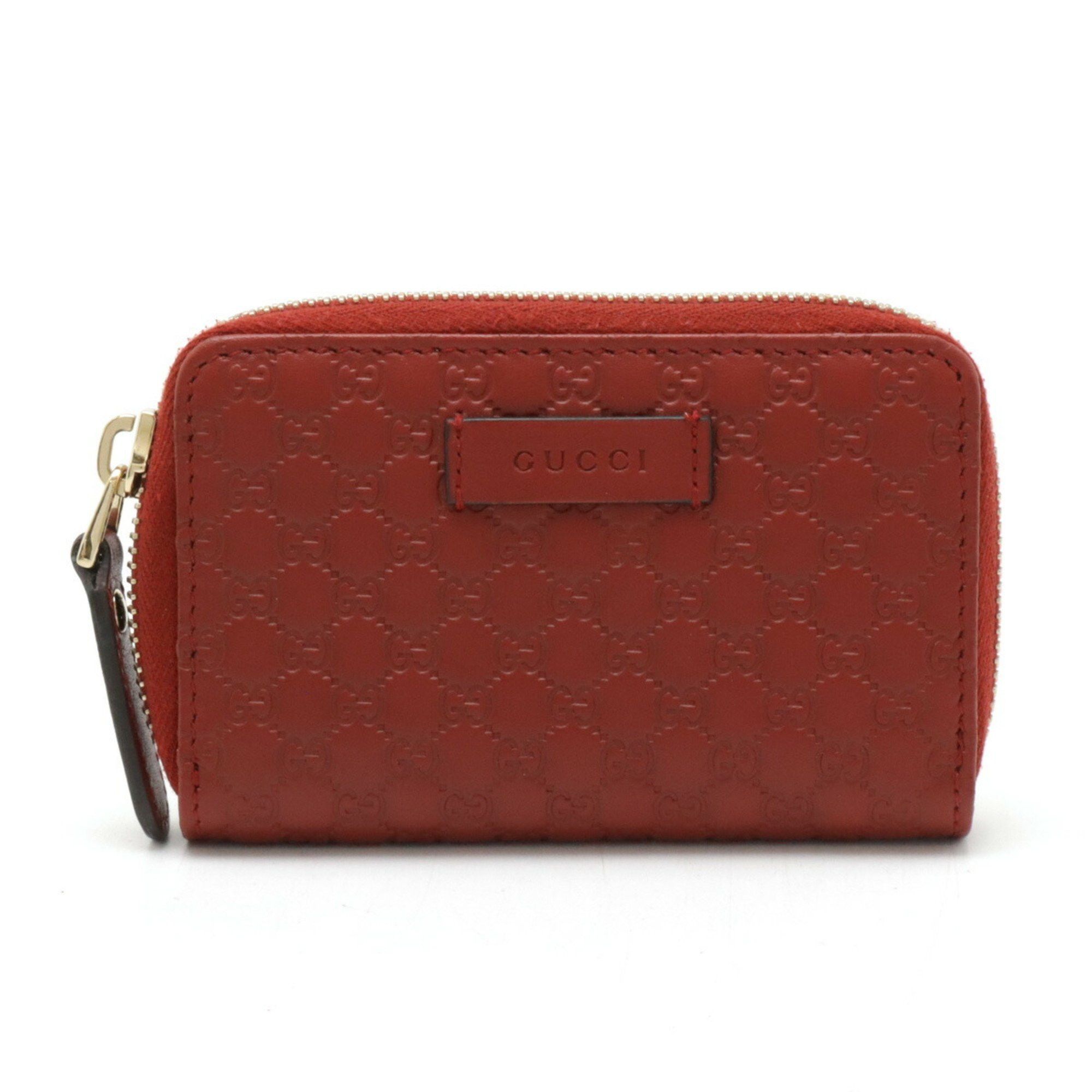 Gucci Micro Guccissima Round Coin Case, Purse, Leather, Red, 544249, Women's