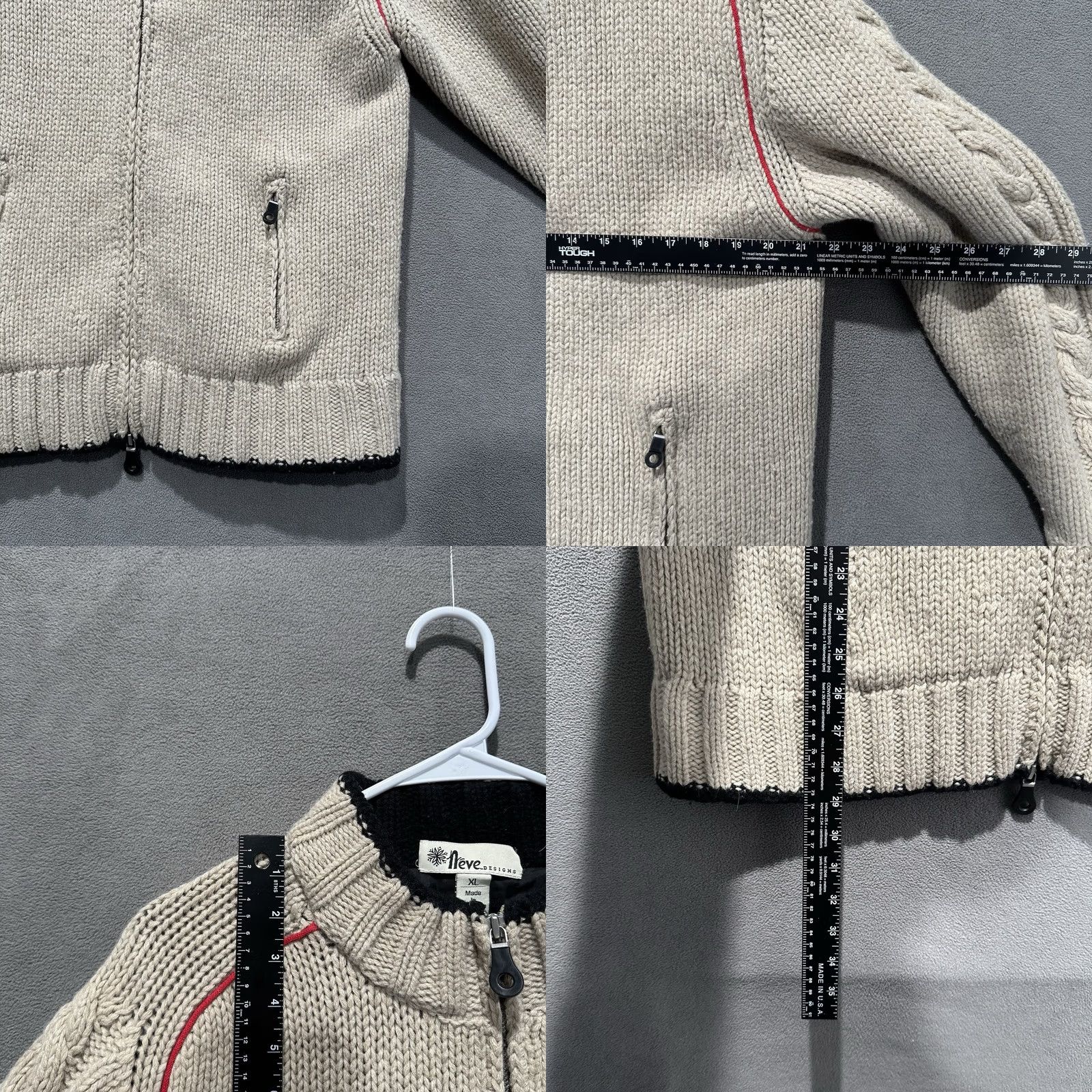 4SDESIGNS VTG Neve Designs Sweater Womens XL Beige Chunky-Knit Full Zip Wool Mock Neck - Pockets, Lined, Dry Clean Only, Hong Kong Vintage Size XL / US 12-14 / IT 48-50 - 8 Thumbnail
