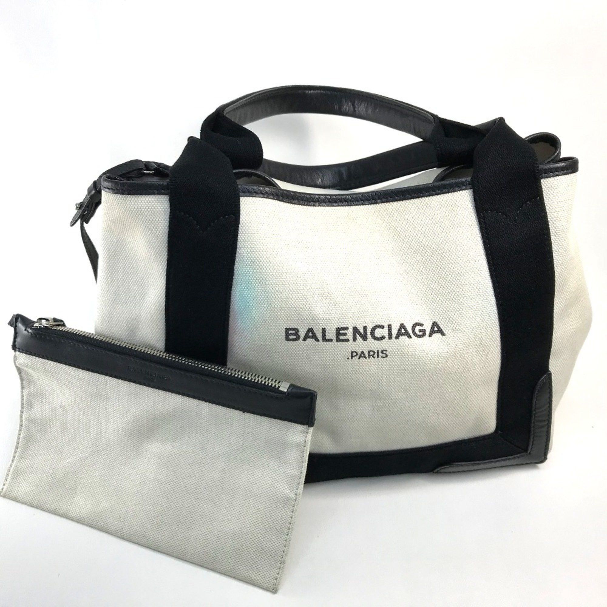 BALENCIAGA 339933 Cabas S Logo Tote Bag Canvas/Leather Women's White/Black