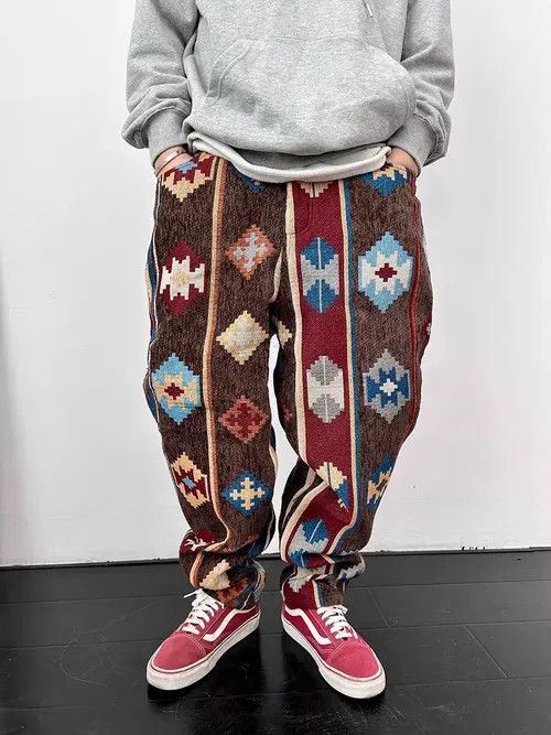 VIBE Retro geometric print jacquard casual cargo trousers Size US 32 / EU 48 - 5 Thumbnail