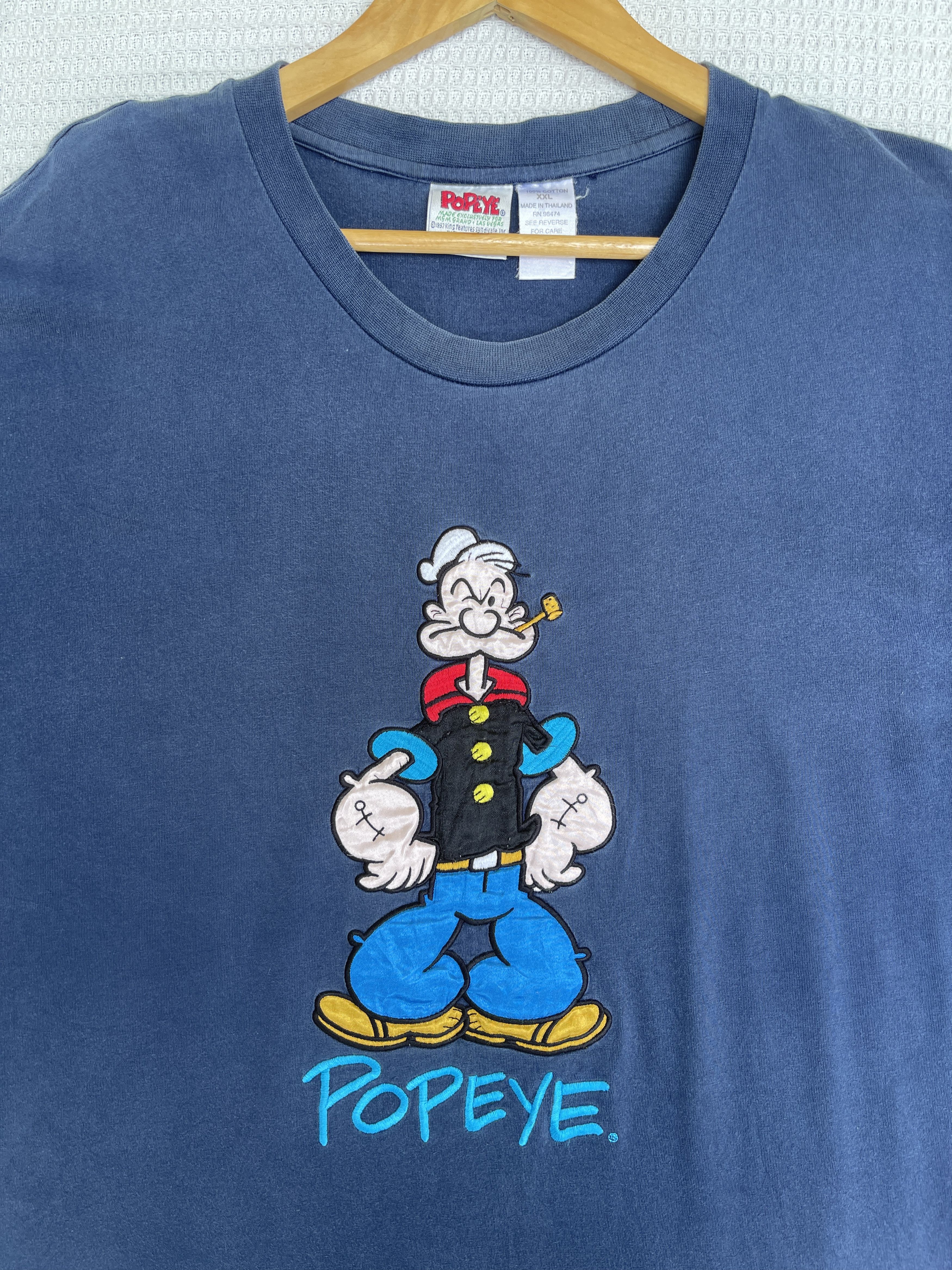 Cartoon Network Rare🔥Vintage 90s POPEYE Embroidered Logo T-Shirt Size US XL / EU 56 / 4 - 10 Thumbnail
