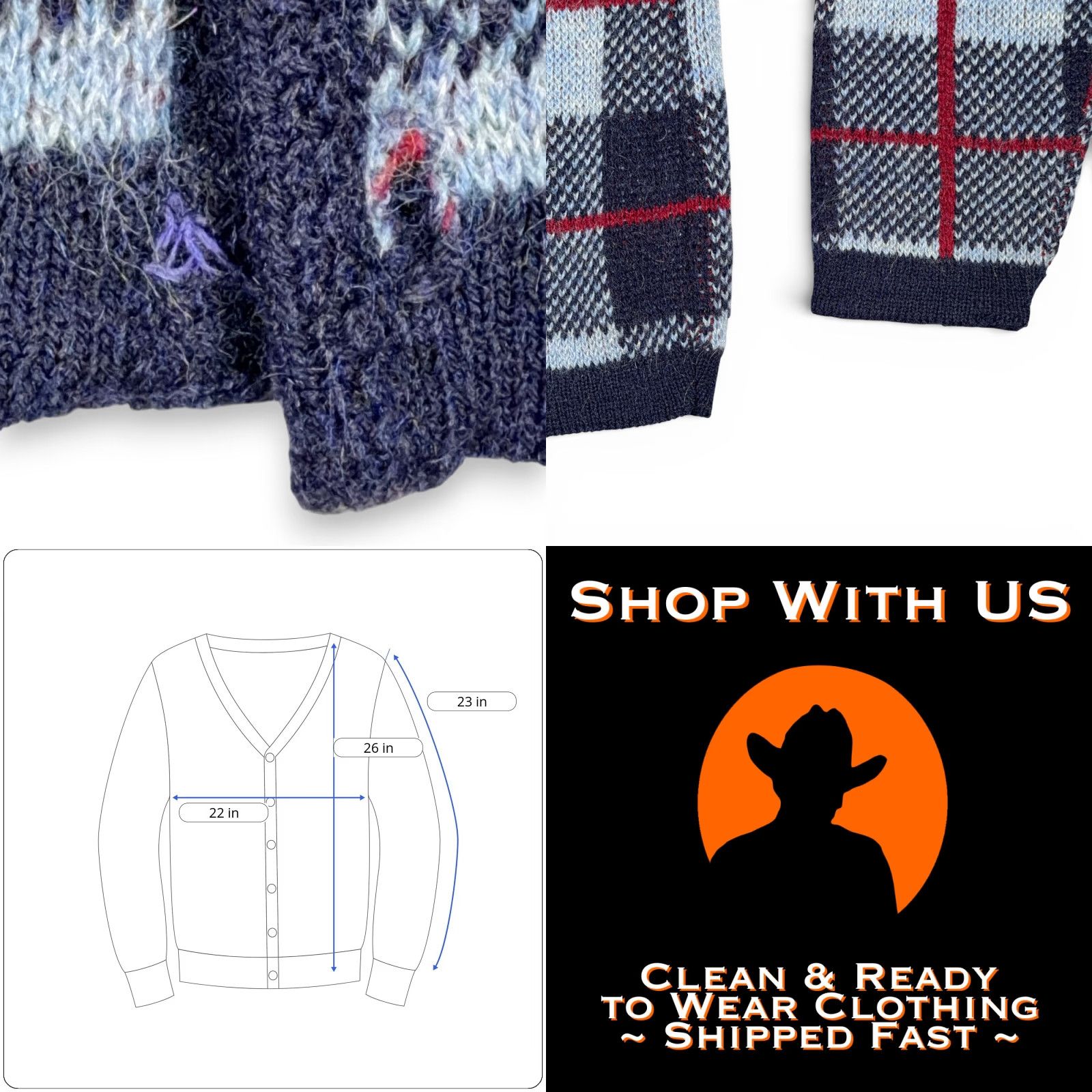 Vintage VINTAGE Scottish Isle Cardigan Sweater Adult MEDIUM Blue Mohair Plaid 60s N/A Mens Size US M / EU 48-50 / 2 - 8 Thumbnail