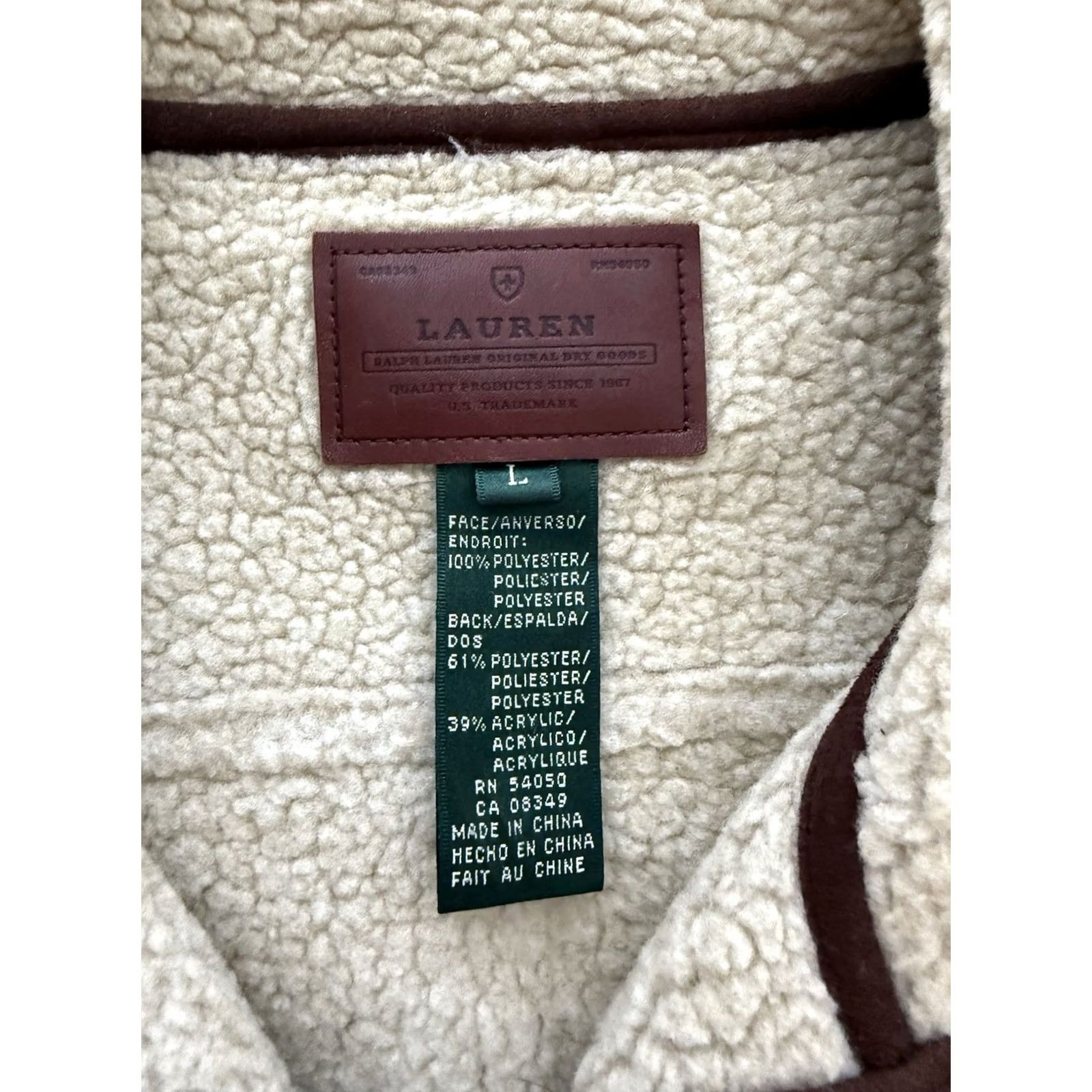 Ralph Lauren VINTAGE? No, not vintage. Lauren Ralph Lauren Womens L Brown Fleece-Lined Zip Vest Sherpa Collar Preppy Size L / US 10 / IT 46 - 3 Thumbnail