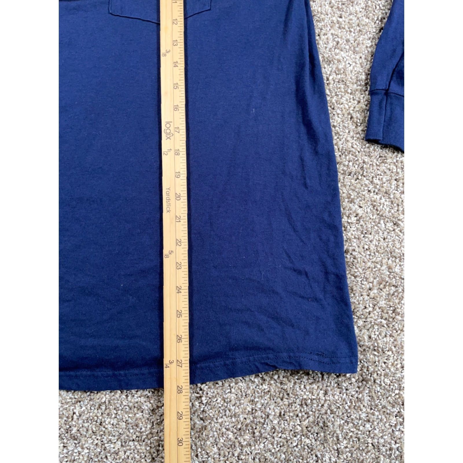 Fruit Of The Loom VINTAGE Fruit of the Loom Long Sleeve T-Shirt Dark Blue Adult Medium (XL Tag) Crew Neck 100% Cotton Retro 80s Mens Size US M / EU 48-50 / 2 - 7 Thumbnail