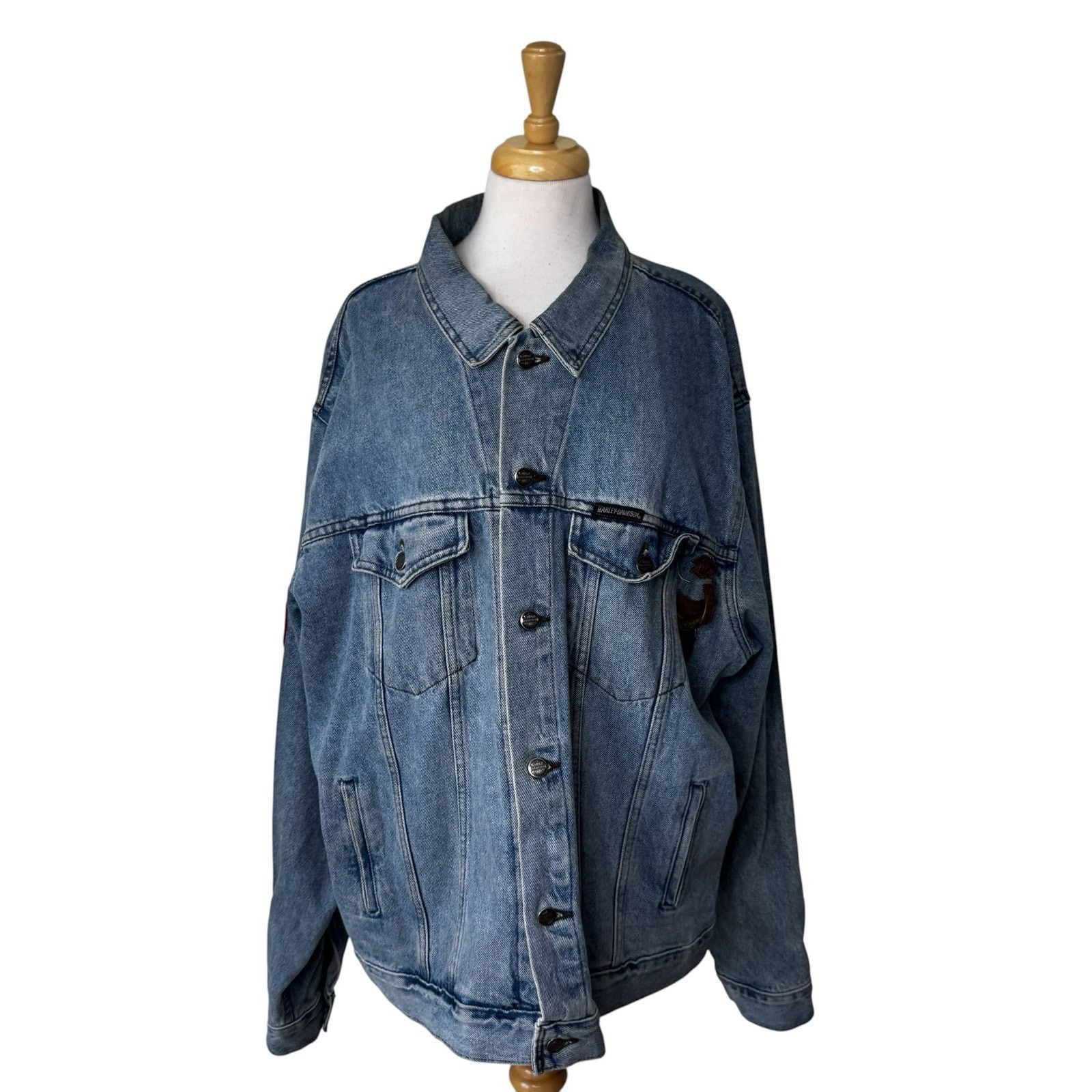 Harley Davidson HARLEY DAVIDSON Denim Jacket with Pins and Eagle Patch Size US XXL / EU 58 / 5 - 2 Thumbnail