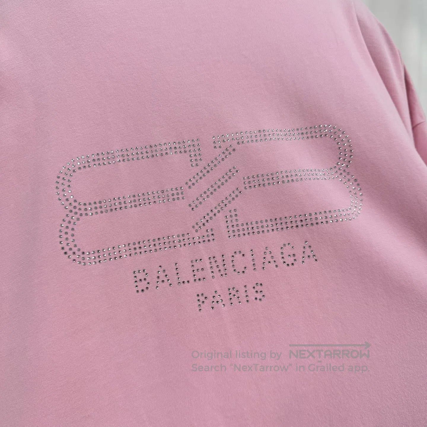 Balenciaga Balenciaga Pink Back Crystal Letter Short Sleeve T-Shirt| Size M / US 6-8 / IT 42-44 - 5 Thumbnail