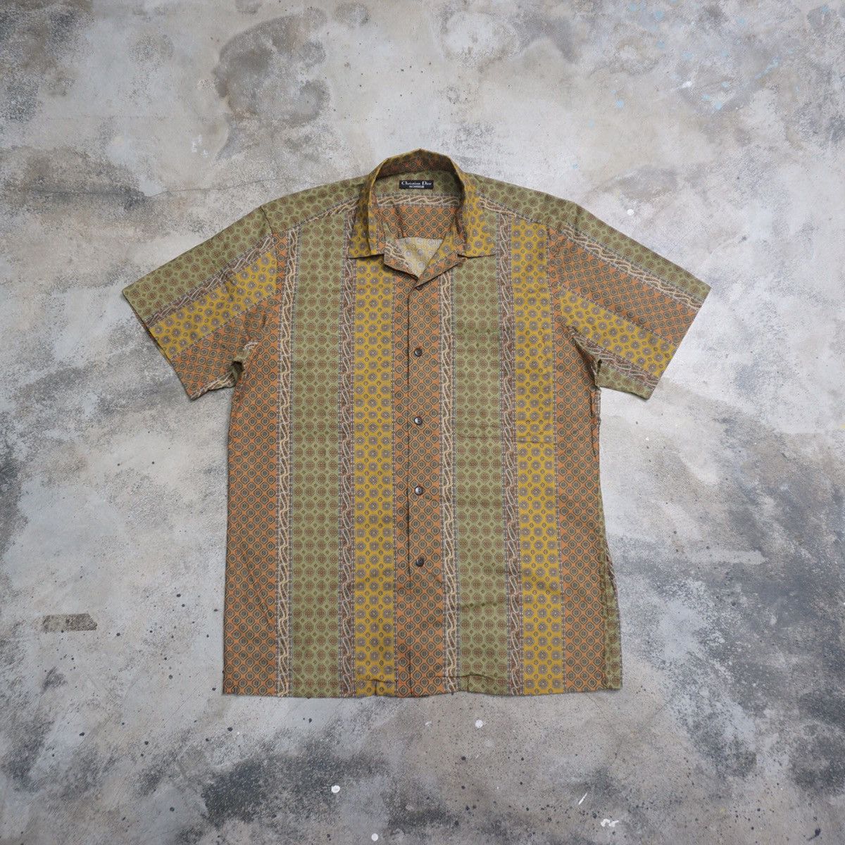 image of Christian Dior Monsieur x Vintage Christian Dior Open Collar Shirt in Yellow Green (Size Medium)