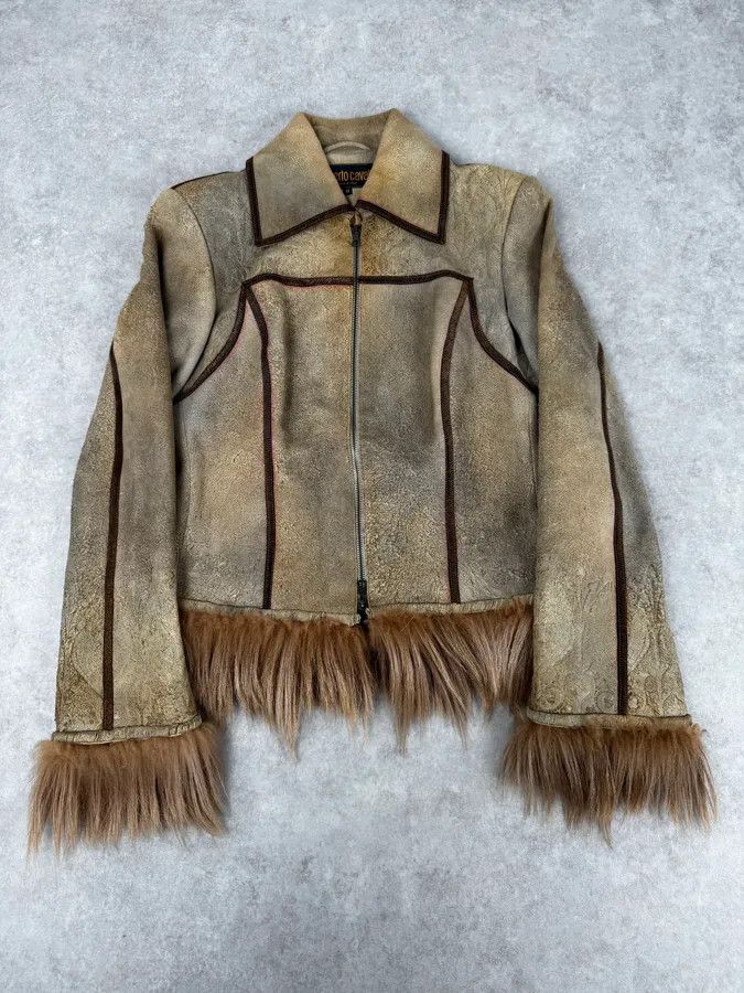 Roberto Cavalli 2000s Roberto Cavalli Beige Suede Baroque Prints & Fur Jacket Size M / US 6-8 / IT 42-44 - 1 Thumbnail
