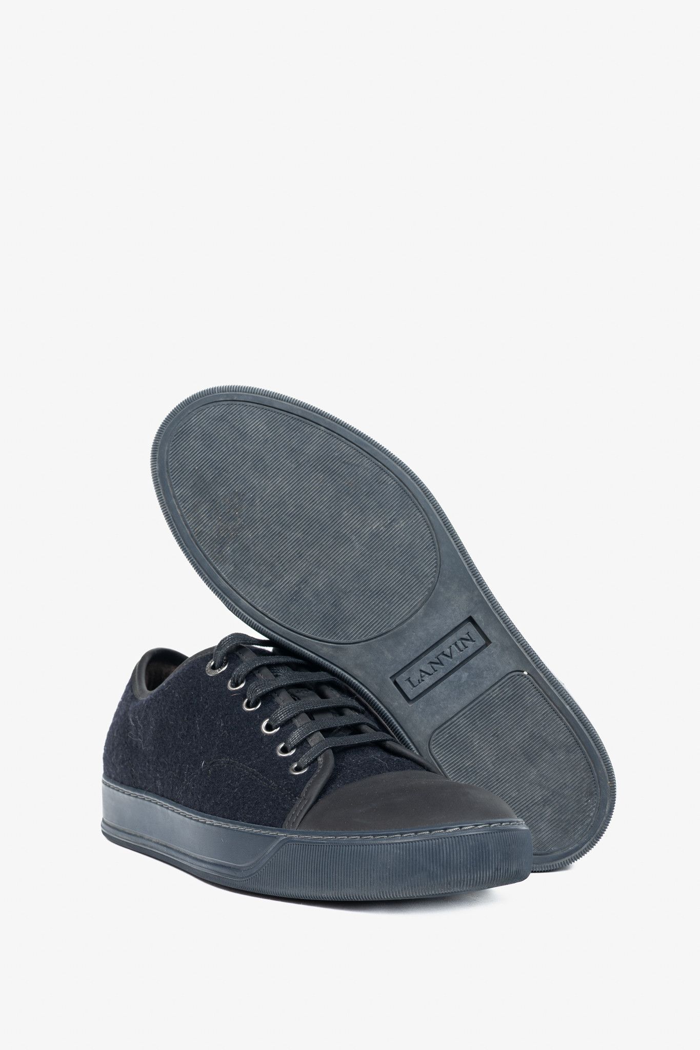 Lanvin Lanvin Navy Felted Wool Low-Top Sneakers Size US 5 / EU 37 - 4 Thumbnail