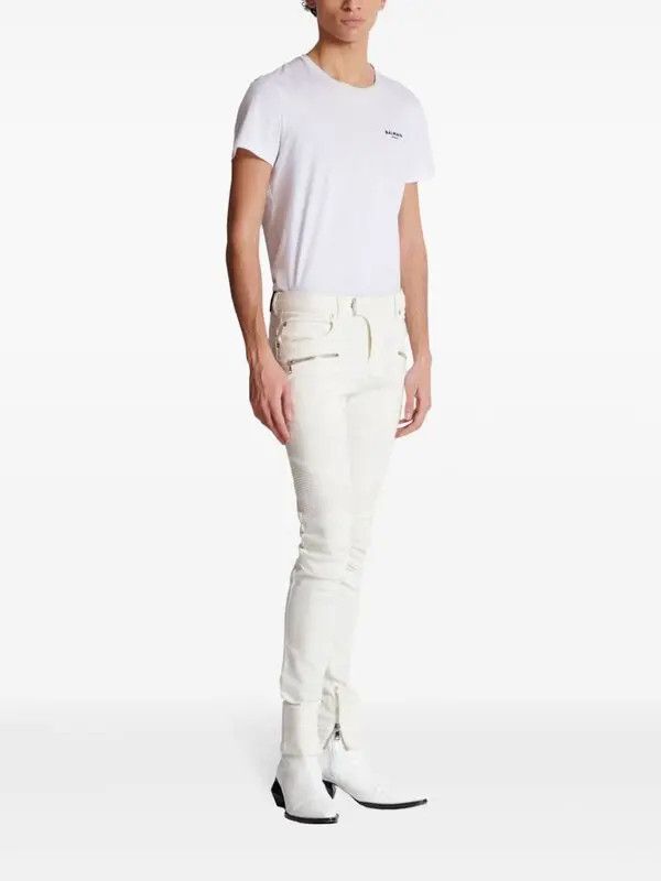 Balmain o1s1wg111025 Biker Slim Fit Mid Rise Jeans in White Size US 30 / EU 46 - 3 Thumbnail