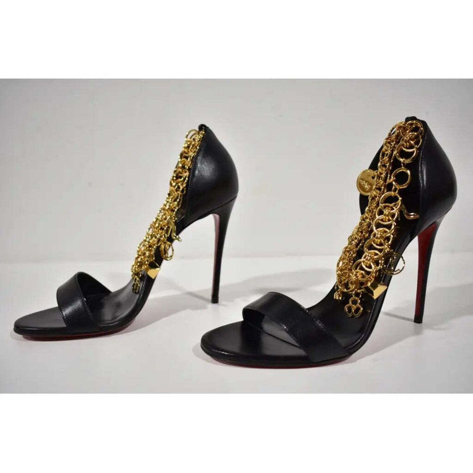 Christian Louboutin Gourmi Sandal 100 Black Gold Charm Ankle Strap Heel Pump 39 Size US 9 / IT 39 - 9 Thumbnail
