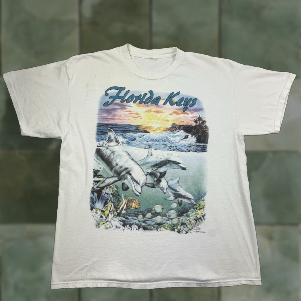 Vintage VINTAGE Florida Keys Ocean Nature T Shirt Adult XL White Dolphins 90s Mens Size US XL / EU 56 / 4 - 1 Thumbnail