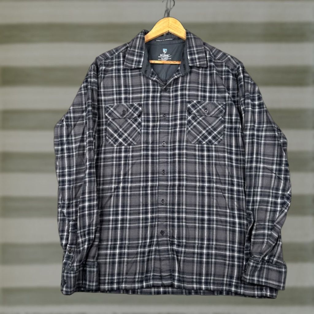 Kuhl Shirt Mens XL Gray Plaid Cotton Tencel L/S Rugged Outdoor