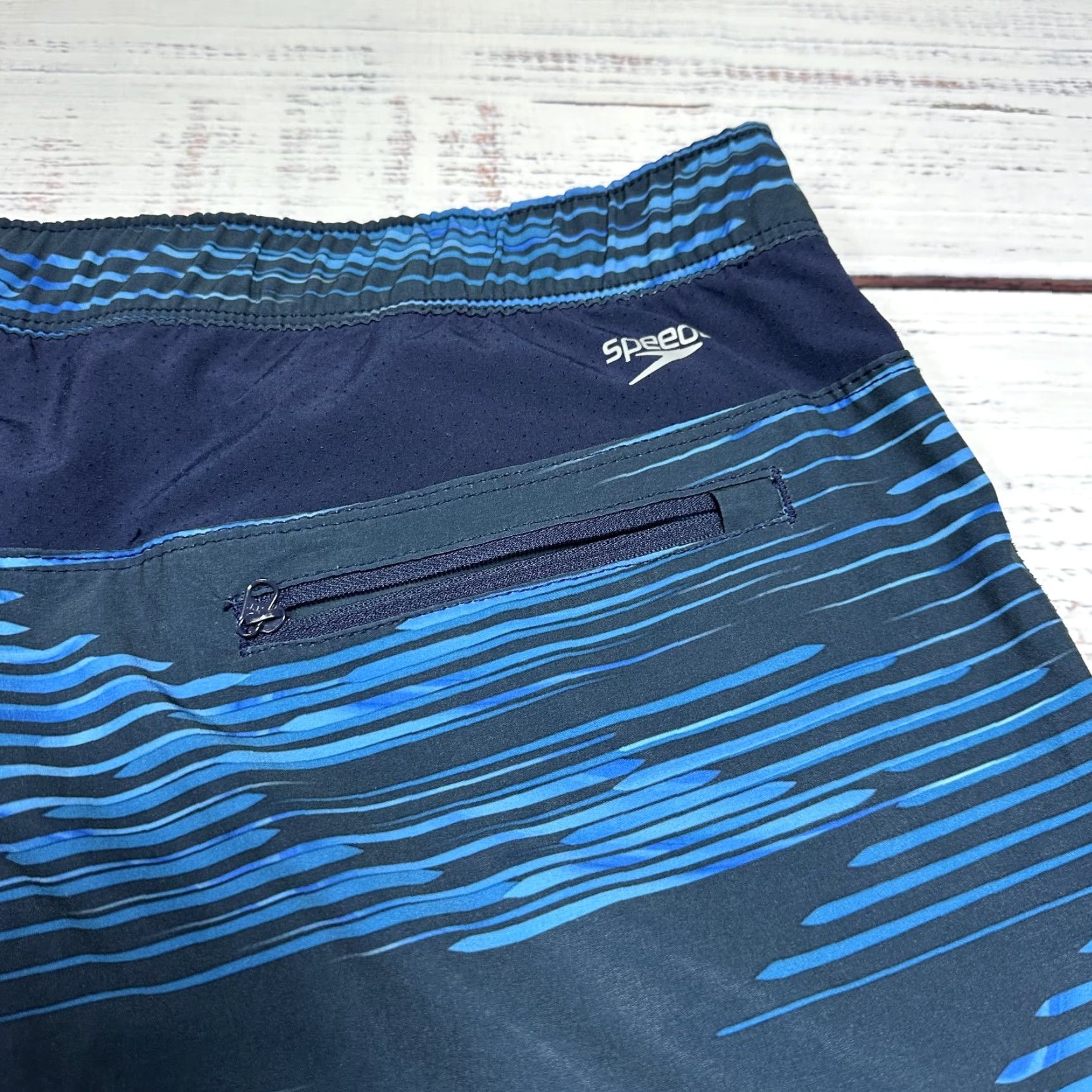 Speedo Speedo Men’s Blue Stripe Swim Trunks XL Bottoms Shorts Pull On Elastic Waistband Size US 36 / EU 52 - 6 Thumbnail