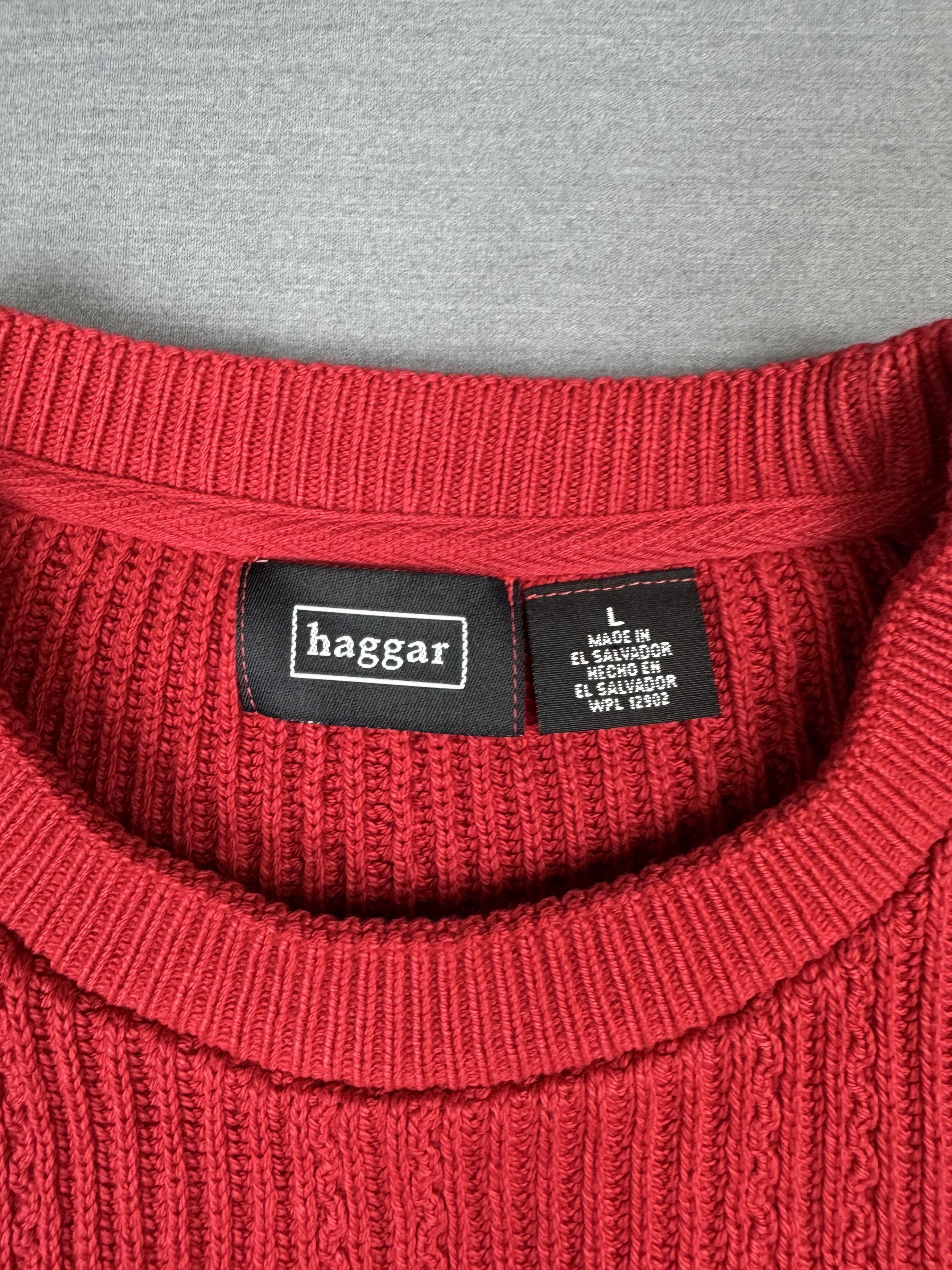 Haggar Vintage Hagger Sweater Heavyweight Knit Ribbed Red Grandpa Size US L / EU 52-54 / 3 - 3 Thumbnail