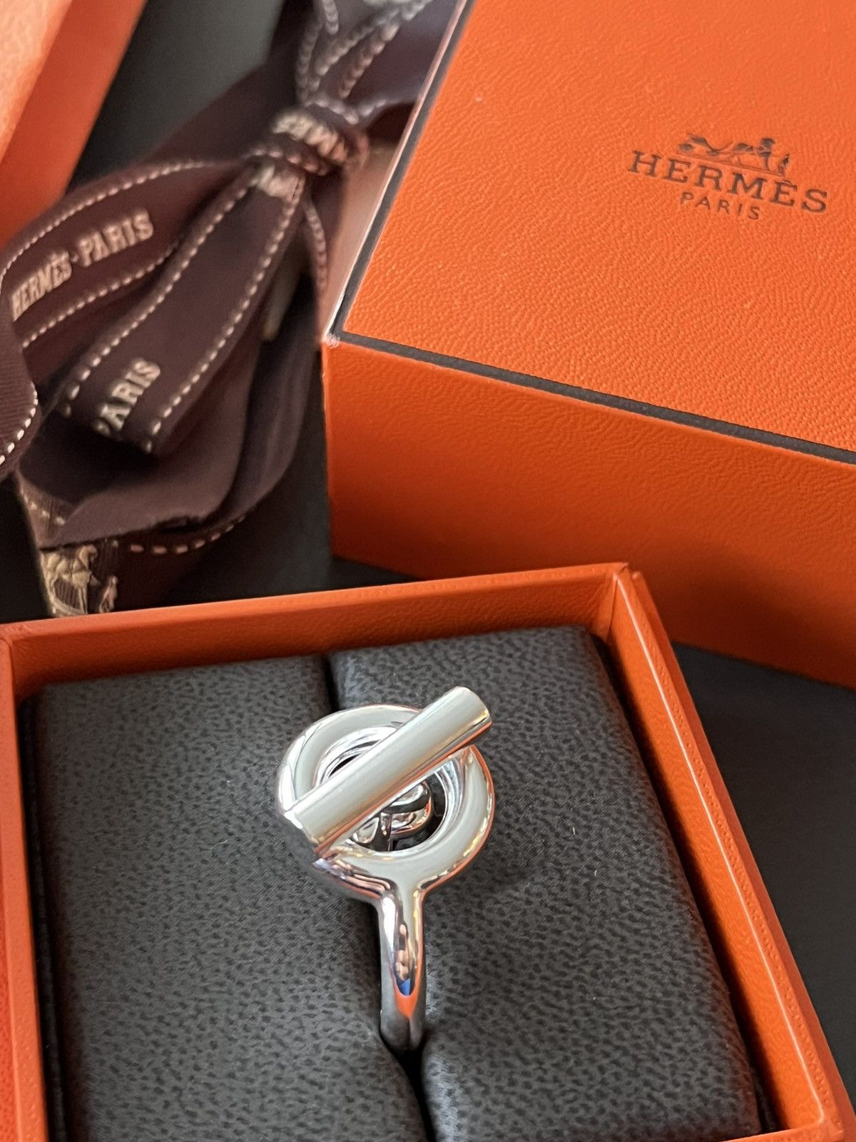 Hermes Rare Brand New Hermes Iconic Croisette Logo Ring 59 Size ONE SIZE - 4 Thumbnail