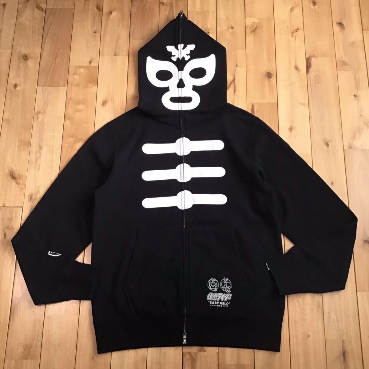 image of Bape Kamen Rider Shocker Combatant Full Zip Hoodie Ape Milo in Black, Men's (Size Large)