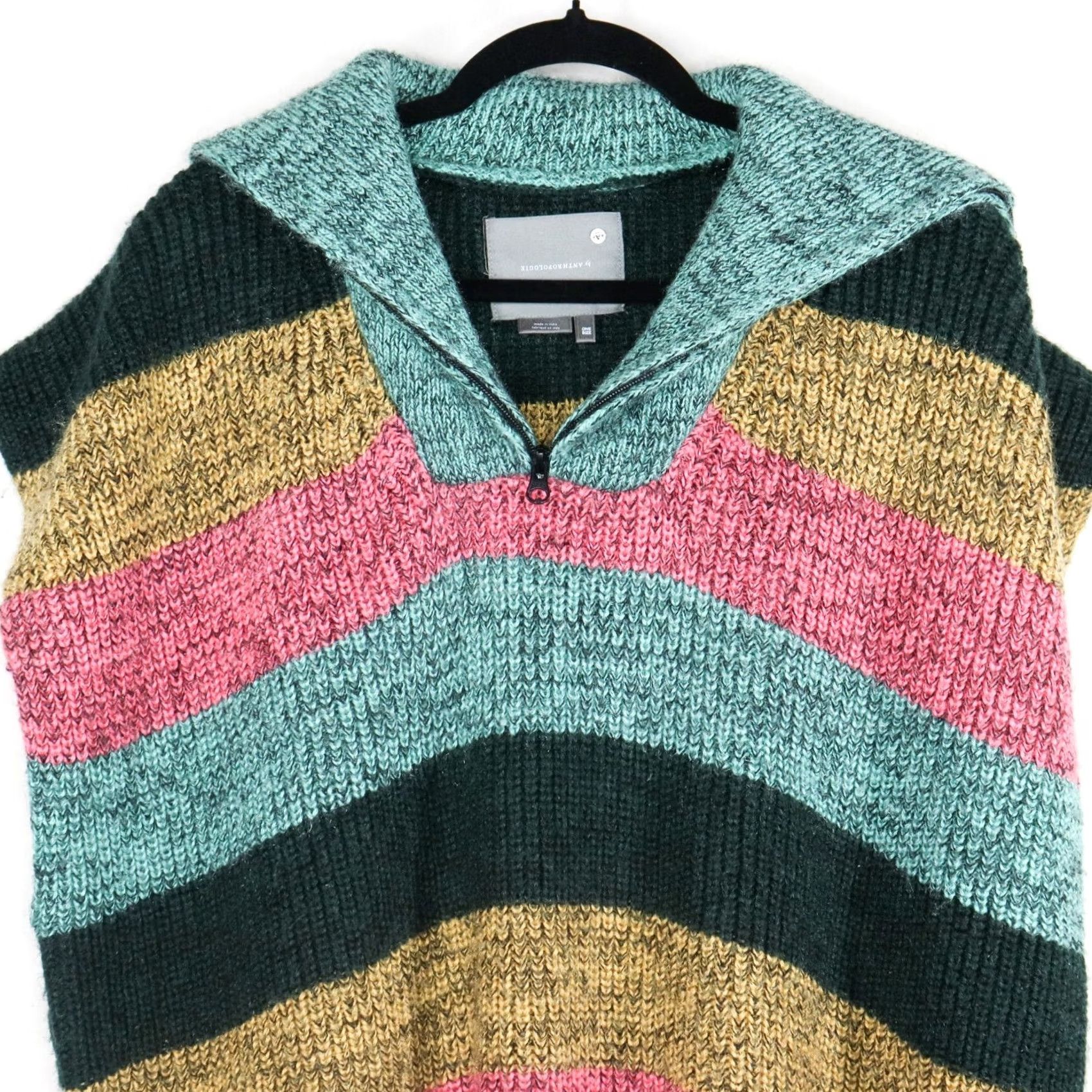 Anthropologie Anthropologie Poncho One Size Multicolor Farrow Quarter Zip Boho Striped Size ONE SIZE - 2 Thumbnail