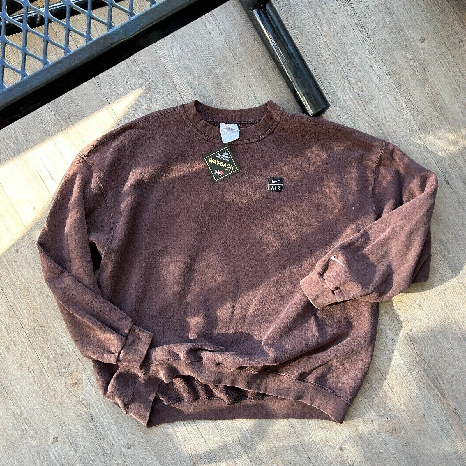 image of Vintage 90's | Nike Air Embroidered Swoosh Brown Sweater , Men's (Size 2XL)