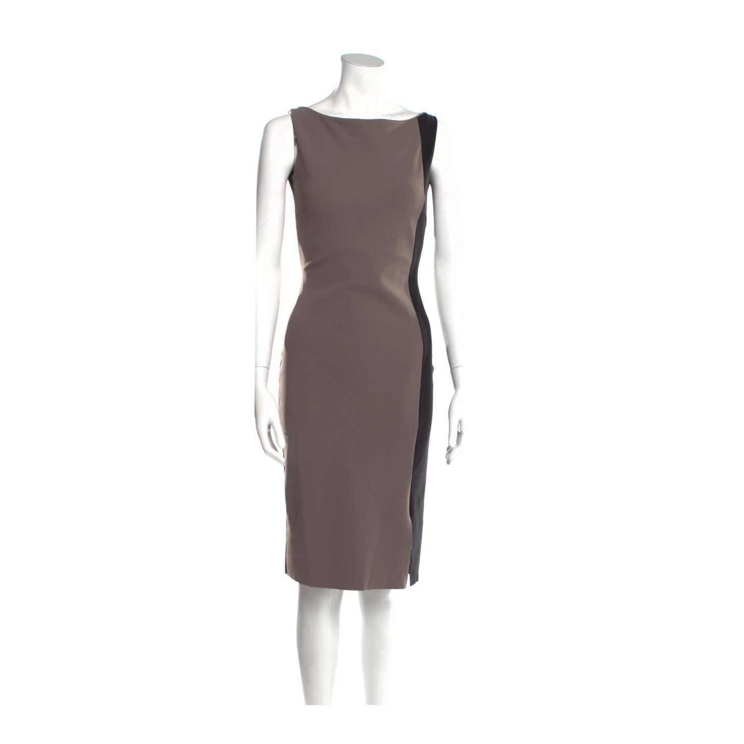 image of Chiara Boni Bateau Gray Black Neckline Knee-Length Dress in Grey, Women's (Size Small)