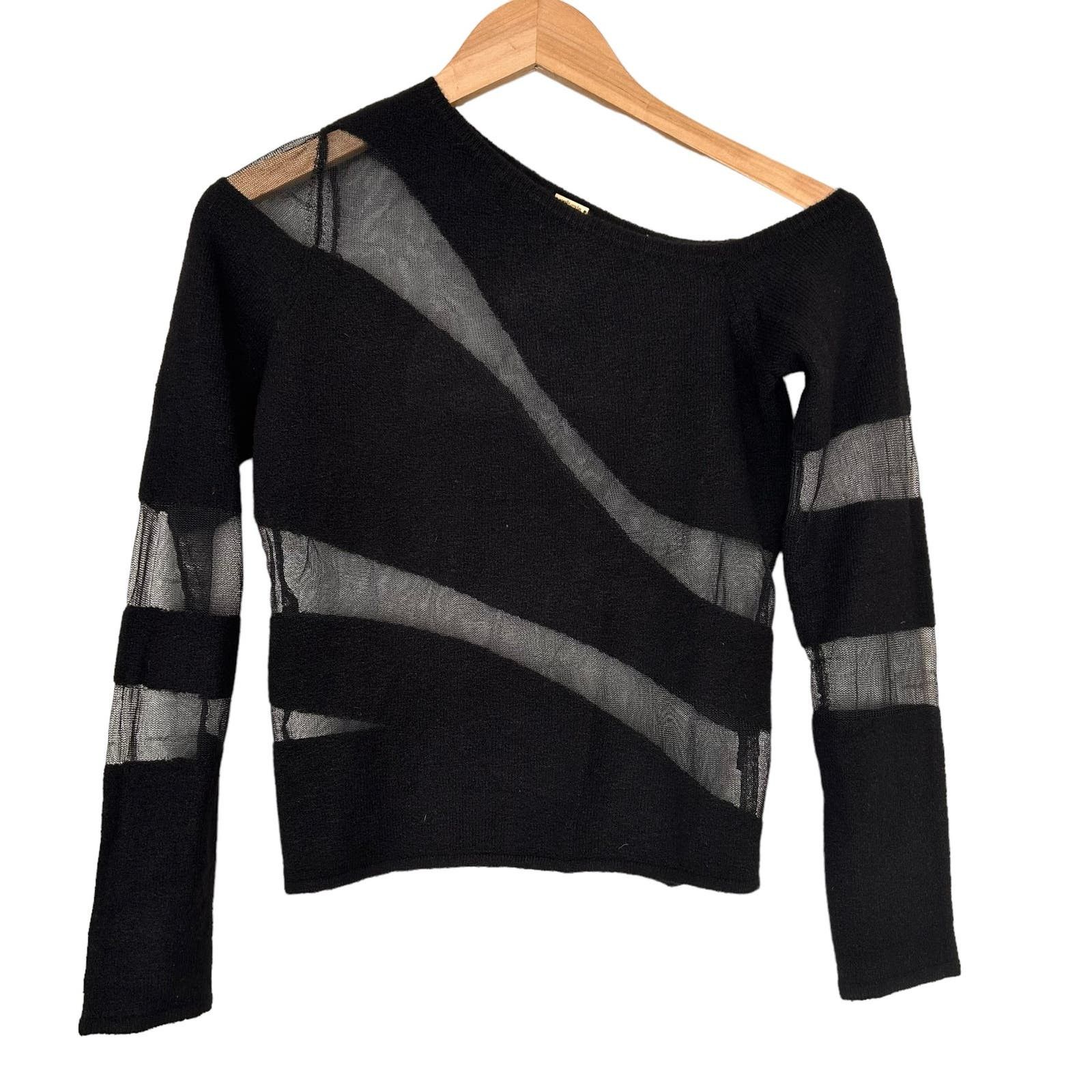 image of Cult Gaia Black Kaz Knit Sheer Long Sleeve Sweater Size S, Women's