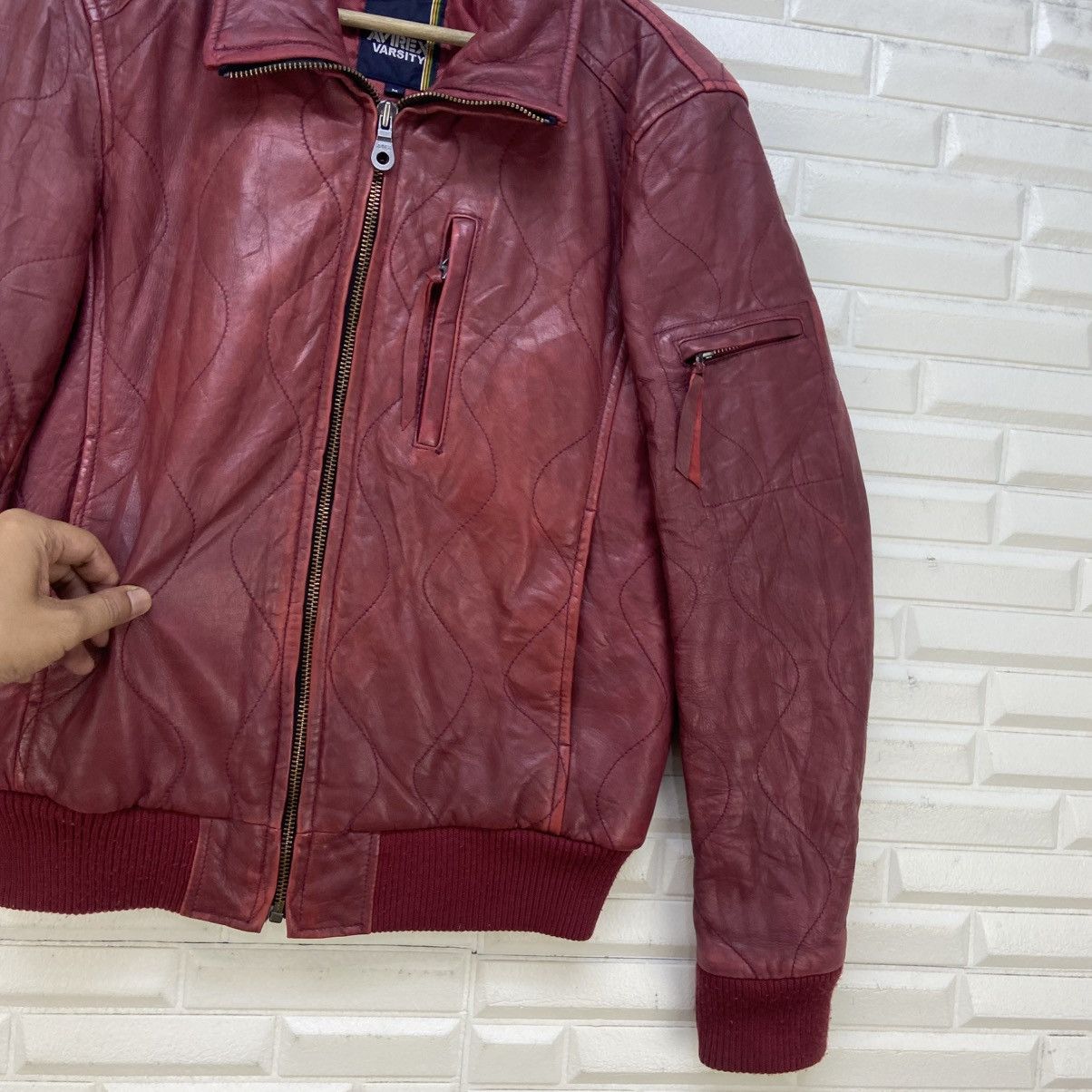 Avirex Avirex Varsity Sheepskin Leather Biker Jacket Size US S / EU 44-46 / 1 - 4 Thumbnail