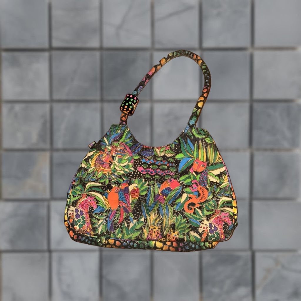 Vintage Laurel Burch Purse Animal Cat Jungle Shoulder Bag Womens Canvas Exterior Jungle Pattern Animal Print Cat Theme Size ONE SIZE - 1 Thumbnail