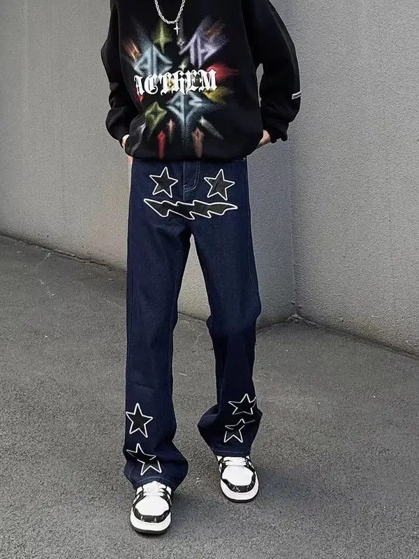 VIBE High street trendy star embroidered micro-flared jeans Size US 32 / EU 48 - 6 Thumbnail