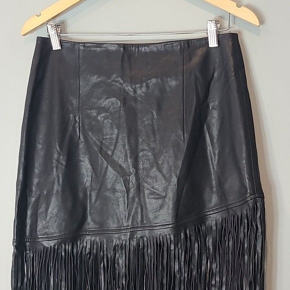 Other BAGATELLE.NYC black fringed faux leather midi skirt medium Size 29" - 2 Thumbnail