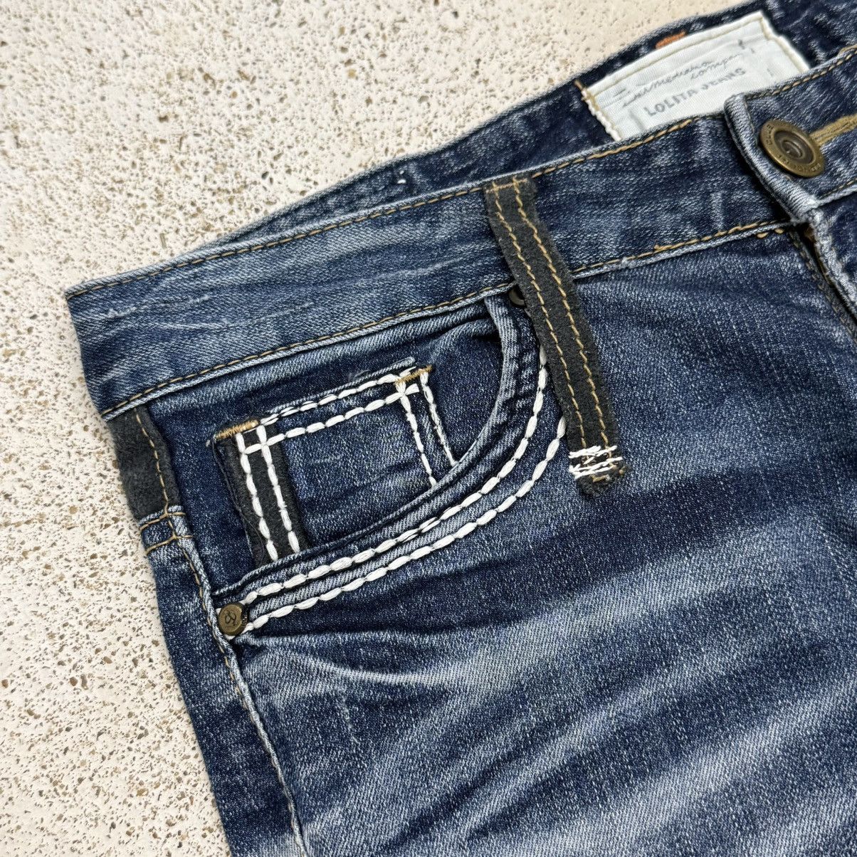 Japanese Brand Lolita Slim Fit Whisker Distressed Stretch Denim Pants Size 27" / US 4 / IT 40 - 8 Thumbnail