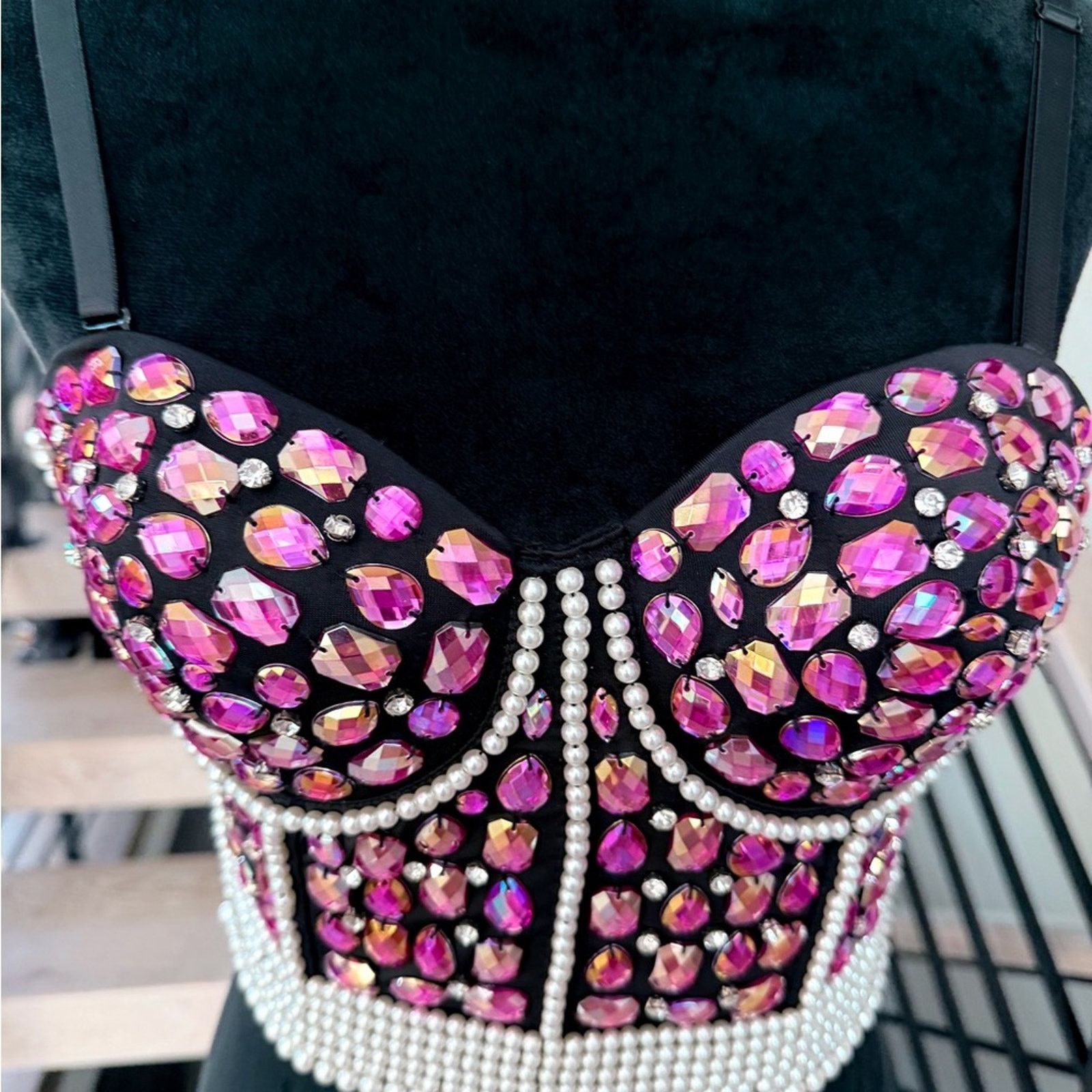 Other New Black and Pink with Pearls Embellished Corset Size S. Size S / US 4 / IT 40 - 11 Thumbnail