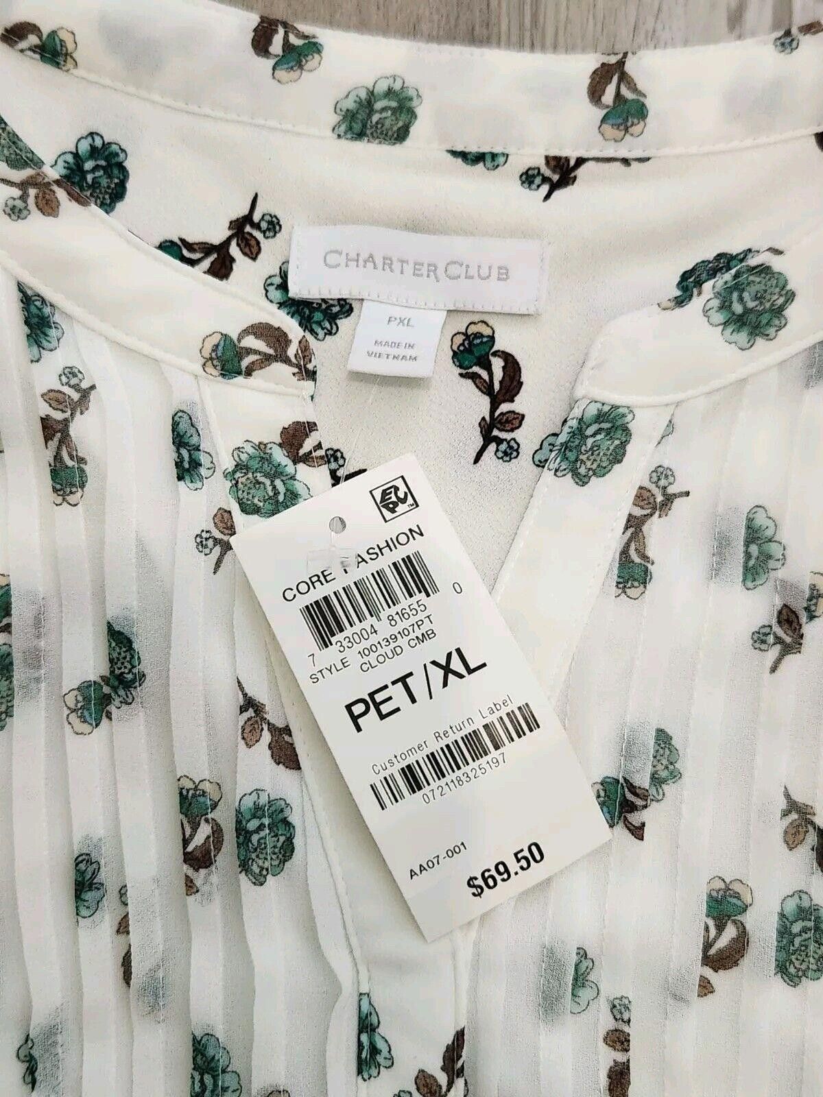 Charter Club Charter Club Blouse Petite Extra Large V Neck Sheer NWT Size XL / US 12-14 / IT 48-50 - 4 Thumbnail