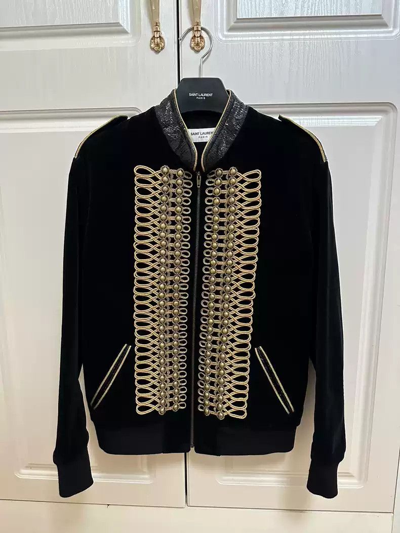 Saint Laurent Teddy Velvet Jacket サンローラン Saint Laurent Teddy Jacket 56 XL Burgundy Gold Star Moon Sequence