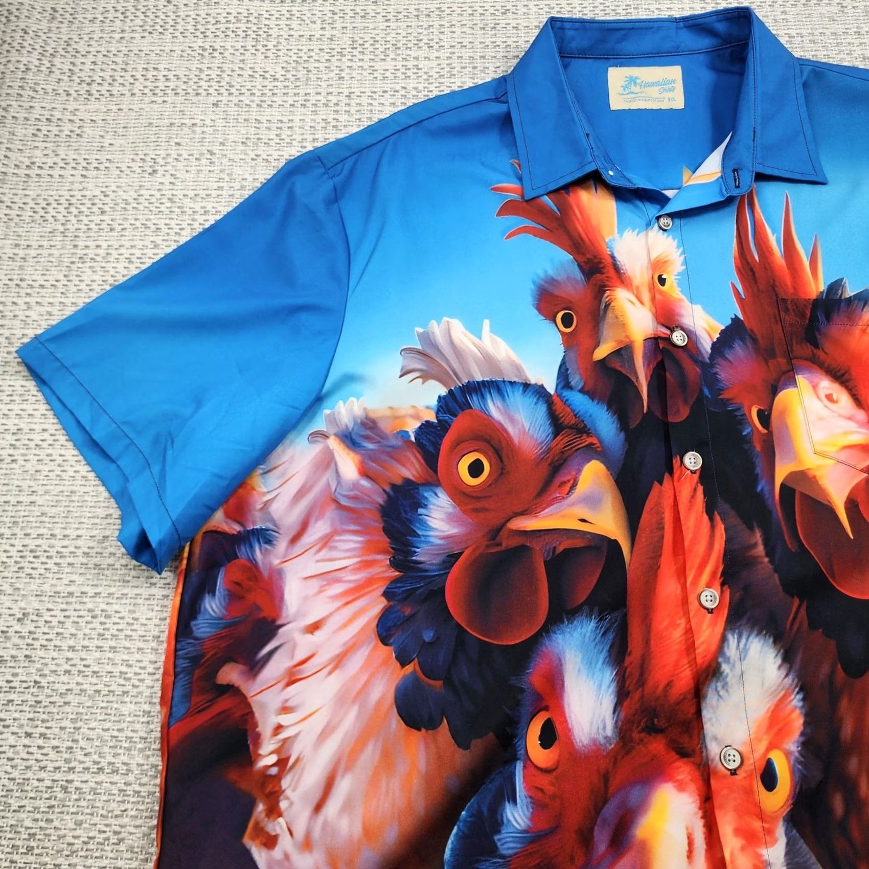 Vintage VINTAGE Hawaiian Shirt Mens 3XL Blue Chicken Rooster Print Aloha Hawaiian Vacation Shirt Graphic Print Short Sleeve Button-Up Casual Mens Size US XXL / EU 58 / 5 - 3 Thumbnail