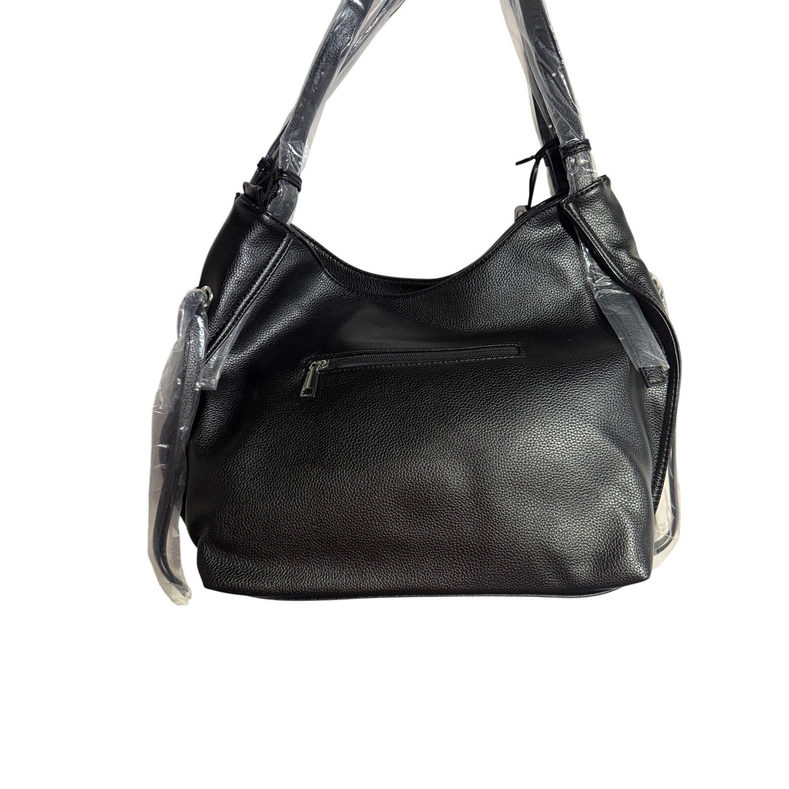 Unowned Glitzy Large Black Faux Leather Hobo Shoulder Bag Slouchy Size ONE SIZE - 2 Thumbnail