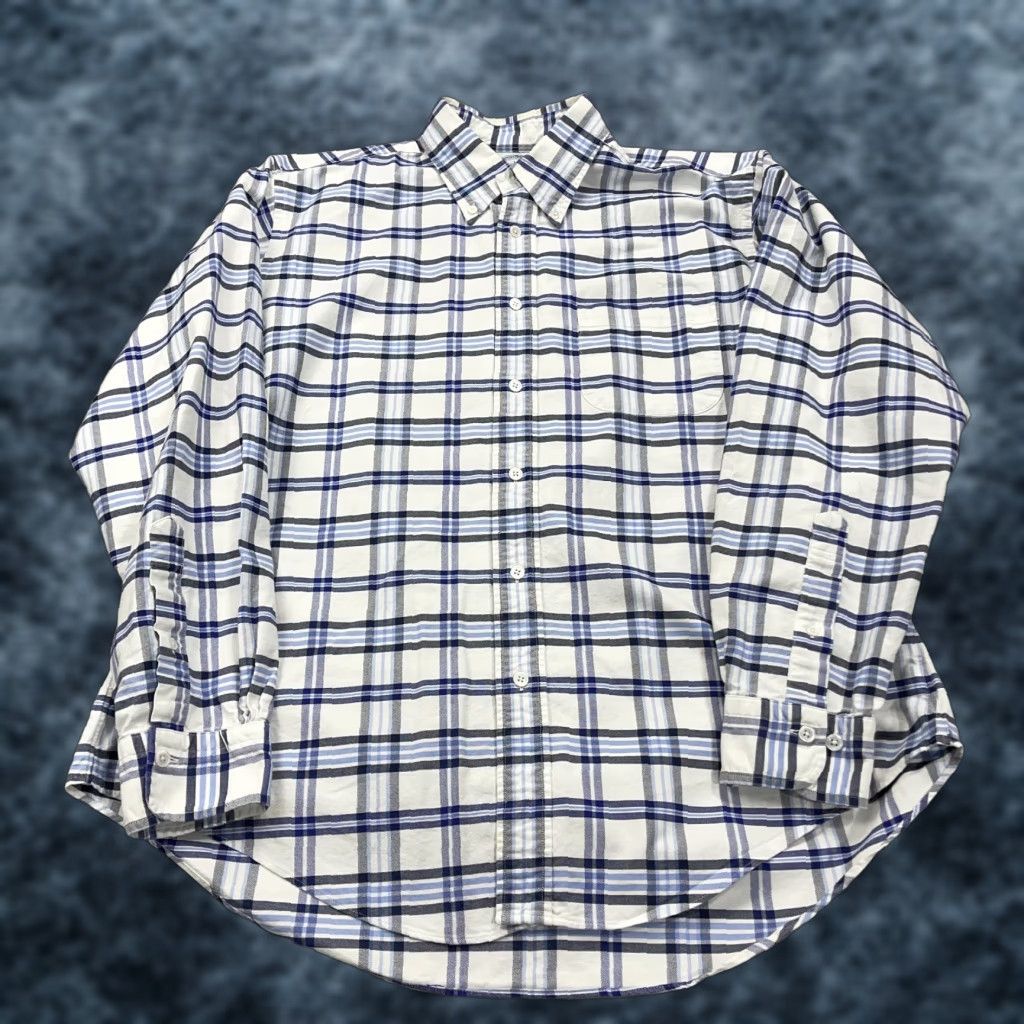 Brooks Brothers VINTAGE Brooks Brothers Shirt Mens Large White Blue Plaid Regent Cotton Made USA Size US L / EU 52-54 / 3 - 1 Thumbnail