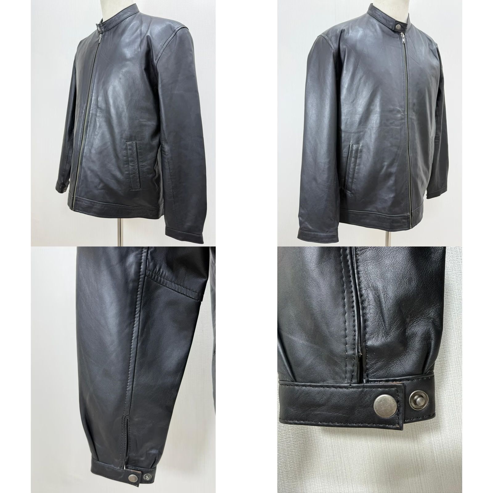 Vintage Men's Italian Leather Jacket - Sheepskin, Normal Cut, Black, Size L, Premium Soft Coat, 90s Theme, Military Style, Full Zip, Pockets, Regular Fit Size US L / EU 52-54 / 3 - 8 Thumbnail
