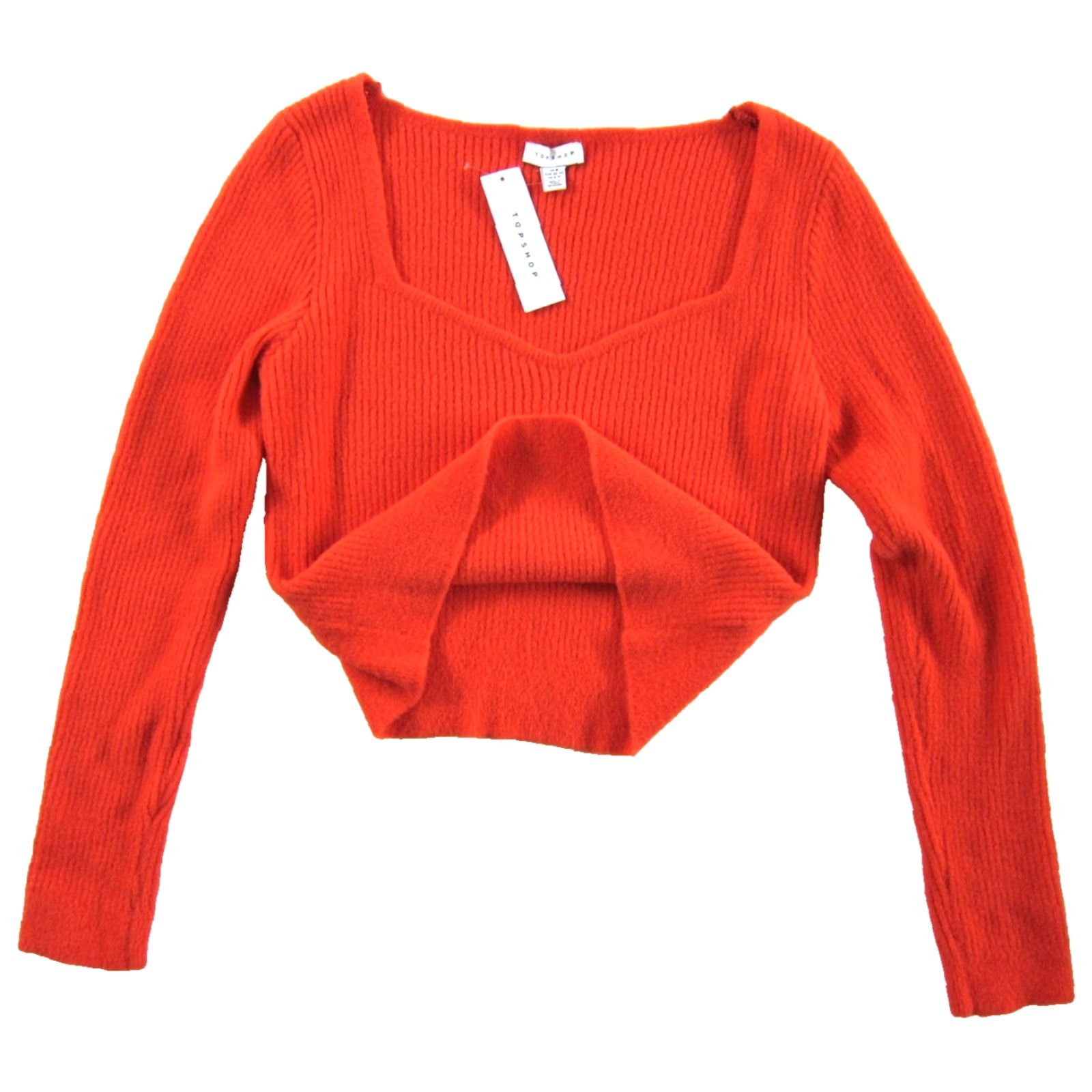 Topshop Topshop NWT Coral Orange Soft Stretch Scoop Neck Cropped Sweater 8-10 Slim Women Pullover Knit Casual Size M / US 6-8 / IT 42-44 - 4 Thumbnail