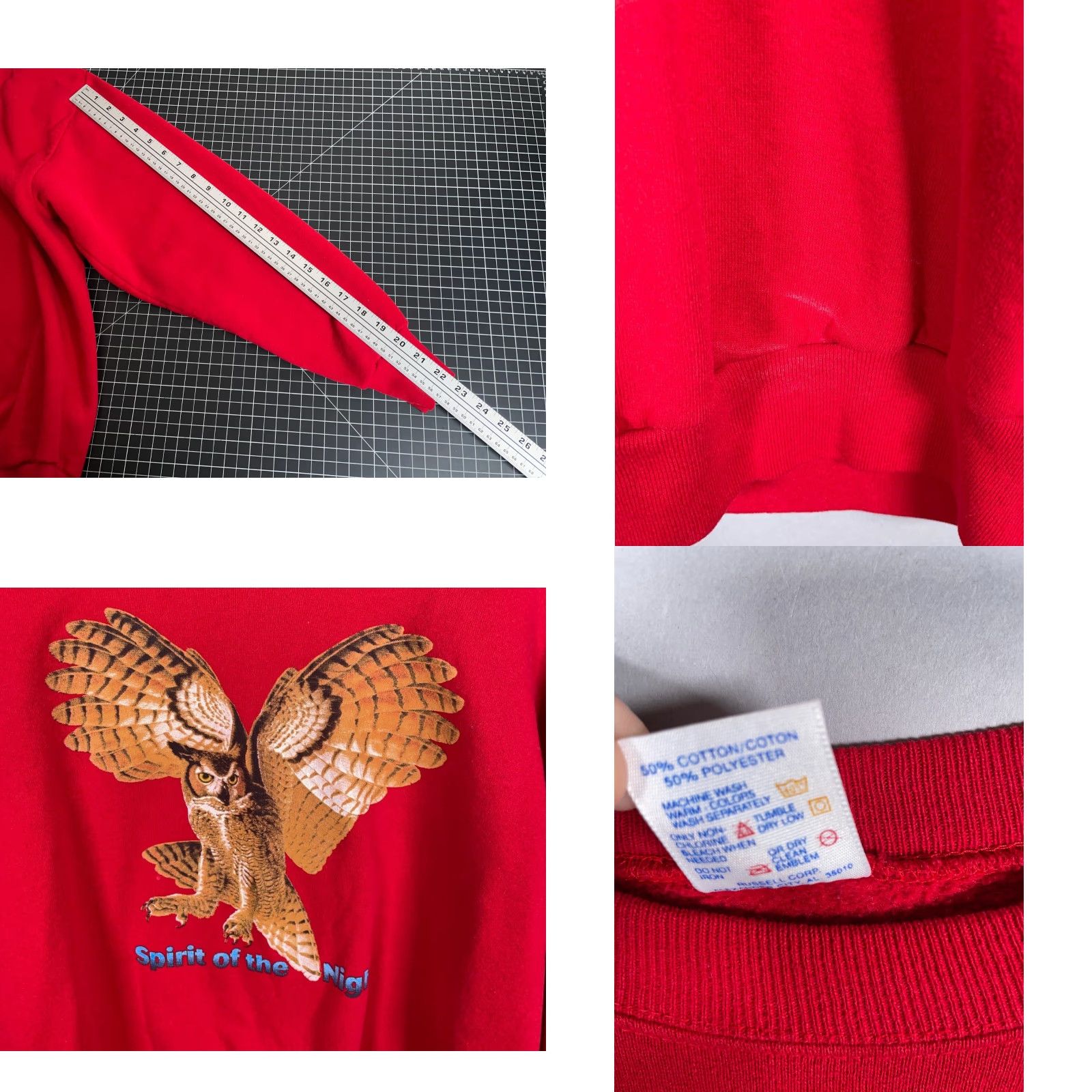 Jerzees VINTAGE Jerzees Owl Print Sweatshirt Adult Large Red 50/50 USA Made Crewneck 90s Mens Size US L / EU 52-54 / 3 - 8 Thumbnail
