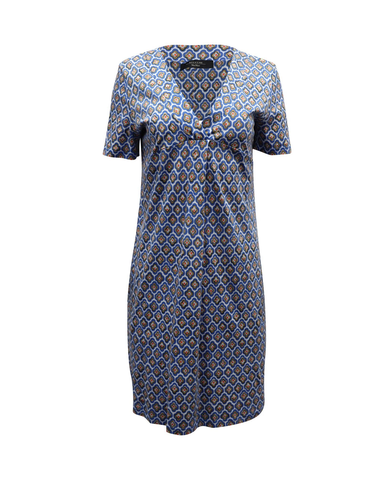 image of Max Mara Patterned Summer Shift Dress In Blue Print Viscose, Women's (Size Large)