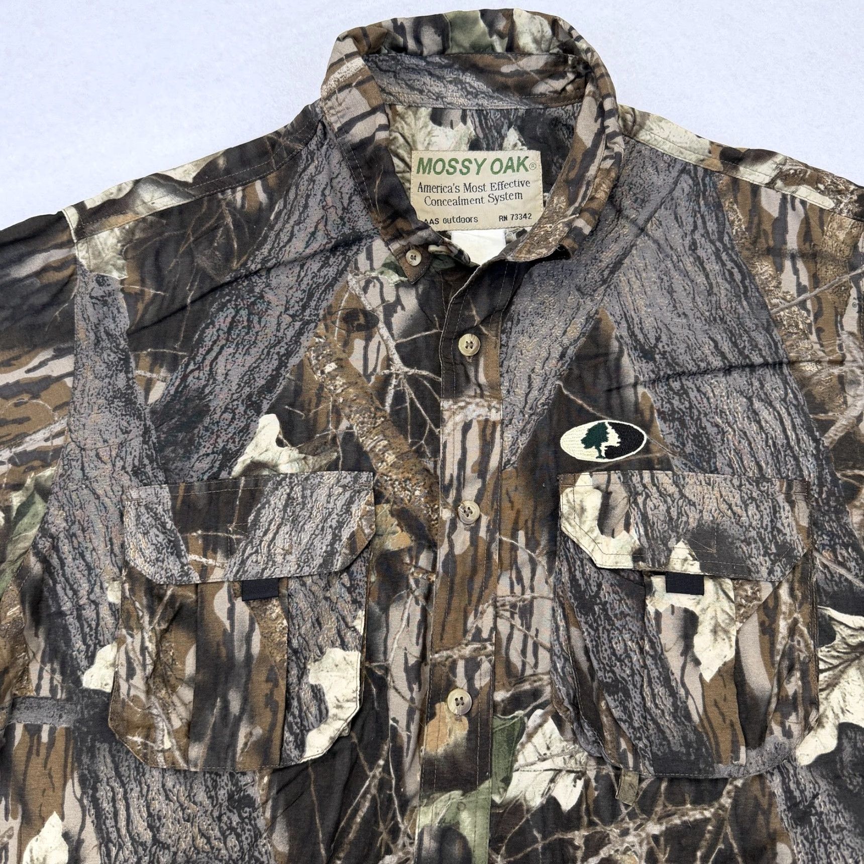 Vintage Mossy Oak Shirt Mens 44 Brown Camo Short Sleeve Button Up Vented Hunting Outdoor Size US XXL / EU 58 / 5 - 3 Thumbnail