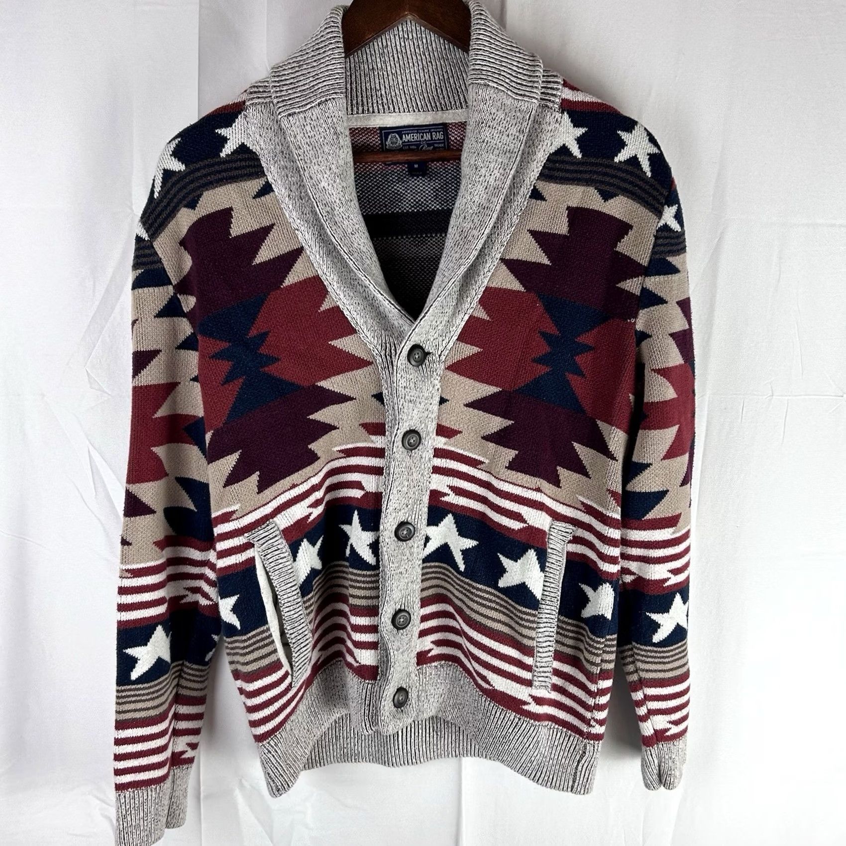 Vintage VINTAGE American Rag Mens Medium Stars Stripes Aztec Cardigan Button Sweater Patriotic Mens Size US M / EU 48-50 / 2 - 2 Thumbnail