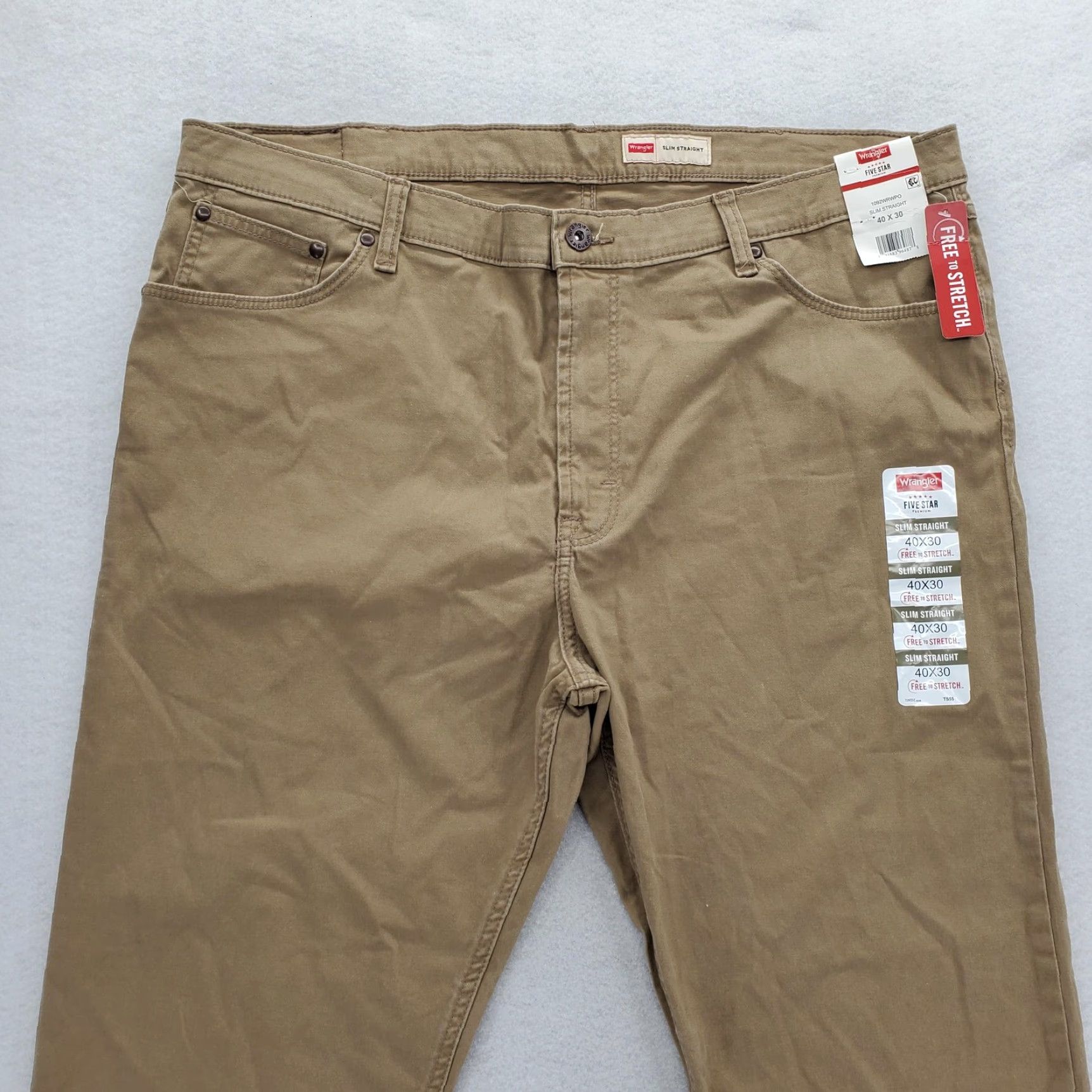 Wrangler Wrangler Pants Mens 40x30 Khaki Slim Straight Five Star Flex Stretch Twill NWT Size US 40 / EU 56 - 2 Thumbnail