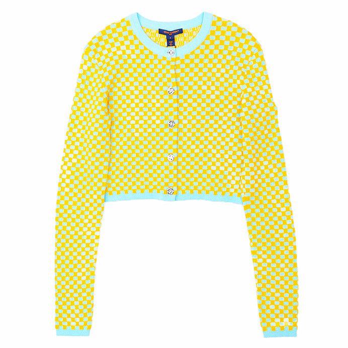 Louis Vuitton Louis Vuitton Damier Block Check Cashmere Blend Knit Cardigan Cotton Tops DUTY FREE for USA