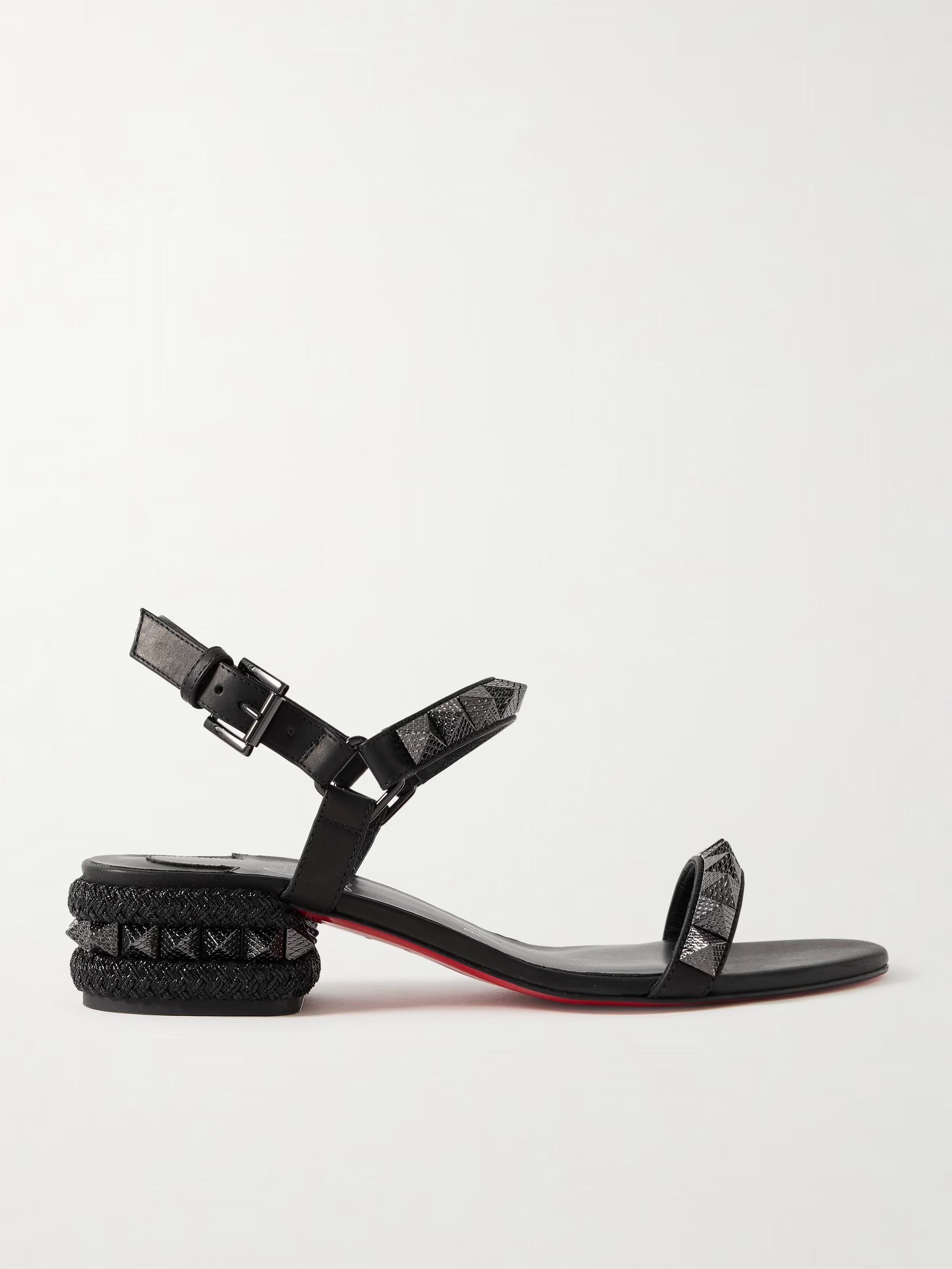 Christian Louboutin Pyrasand 30 Black Leather Block Heel Ankle Strap Sandal 35.5 Size US 5.5 / IT 35.5 - 6 Thumbnail
