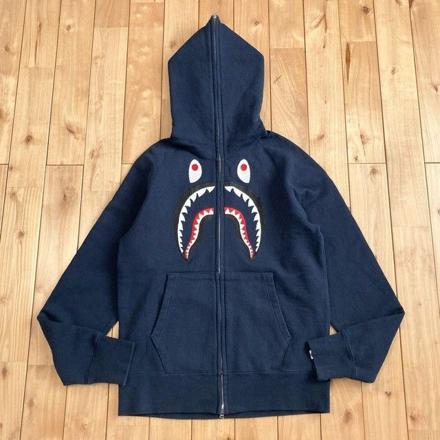Bape BAPE EMBROIDERY Shark Full Zip Hoodie Navy a bathing ape Size US M / EU 48-50 / 2 - 2 Thumbnail