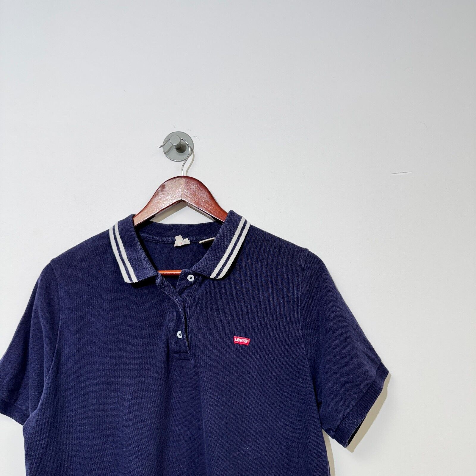 Levi's × Vintage Vintage Levis Unisex Navy Blue Cotton Polo Shirt Size L 90s Size US L / EU 52-54 / 3 - 2 Thumbnail