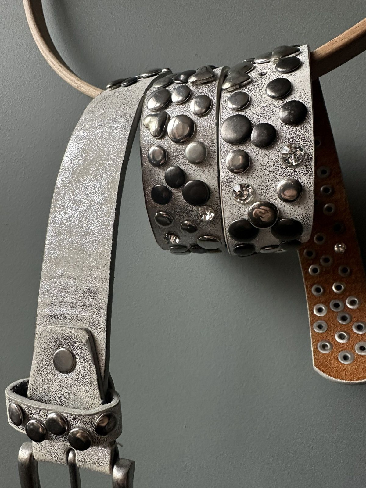 Vintage Rhinestones Snap Button Leather Belt Size ONE SIZE - 2 Thumbnail