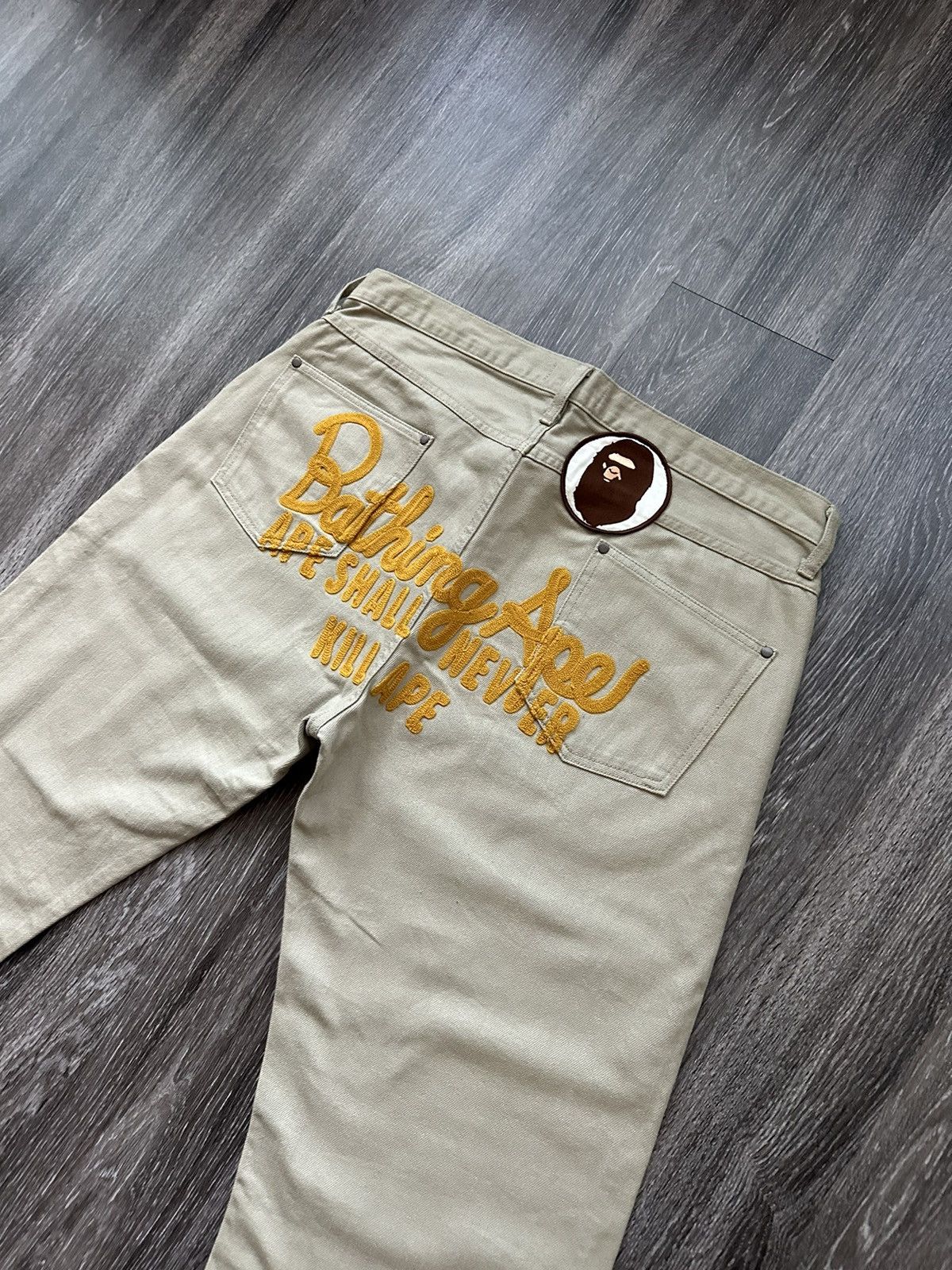 image of Bape Light Tan Beige Chainstitch Big Logo Denim Ape Asnka, Men's (Size 36)