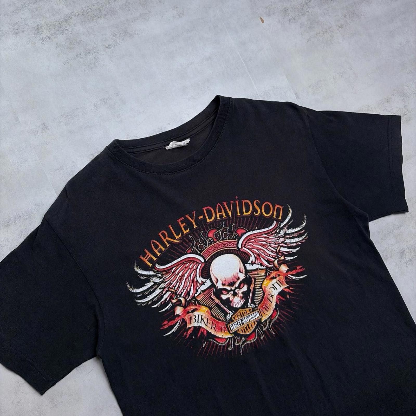 Harley Davidson Vintage Harley Davidson Grunge Skull Flames Faded T-Shirt Size US M / EU 48-50 / 2 - 5 Thumbnail